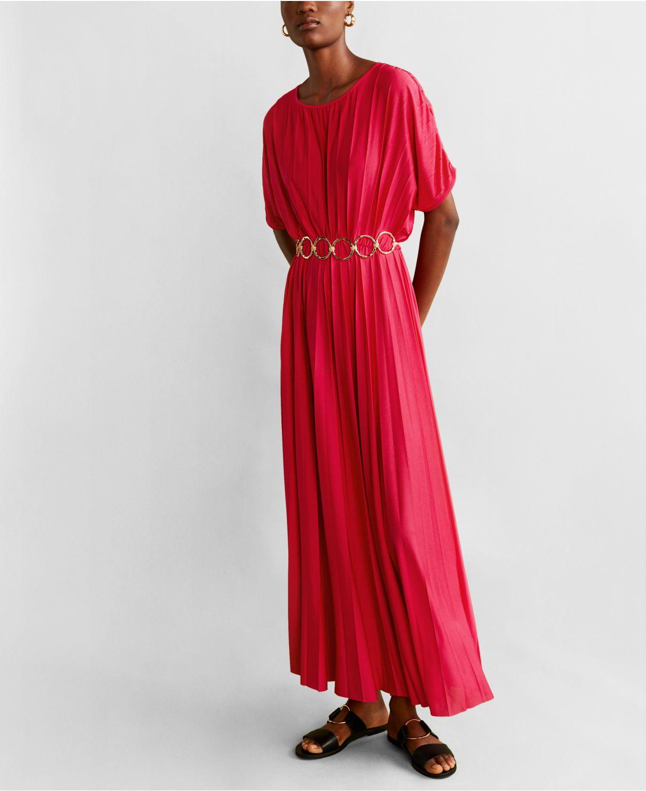 mango red pleated dress