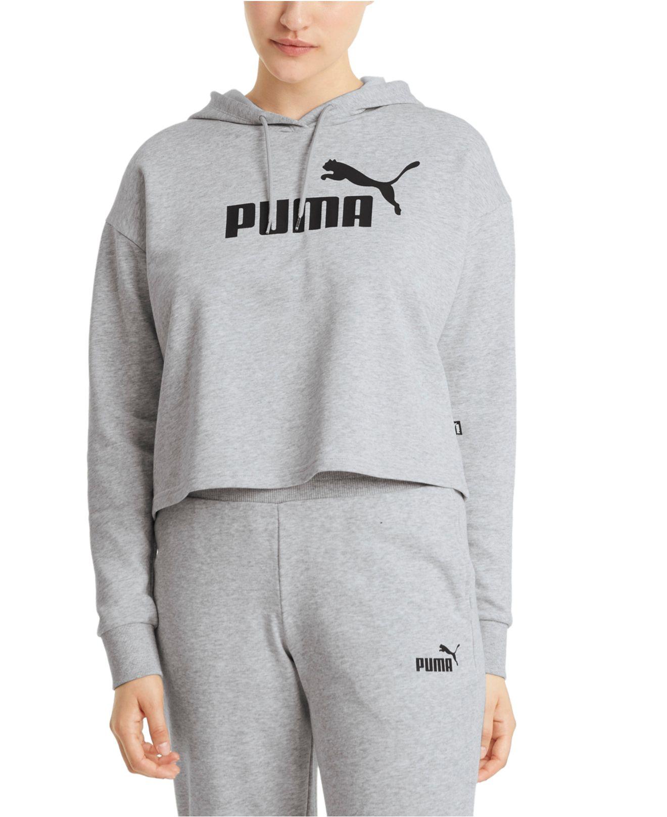PUMA Cropped Logo Long-sleeve Hoodie in Gray | Lyst