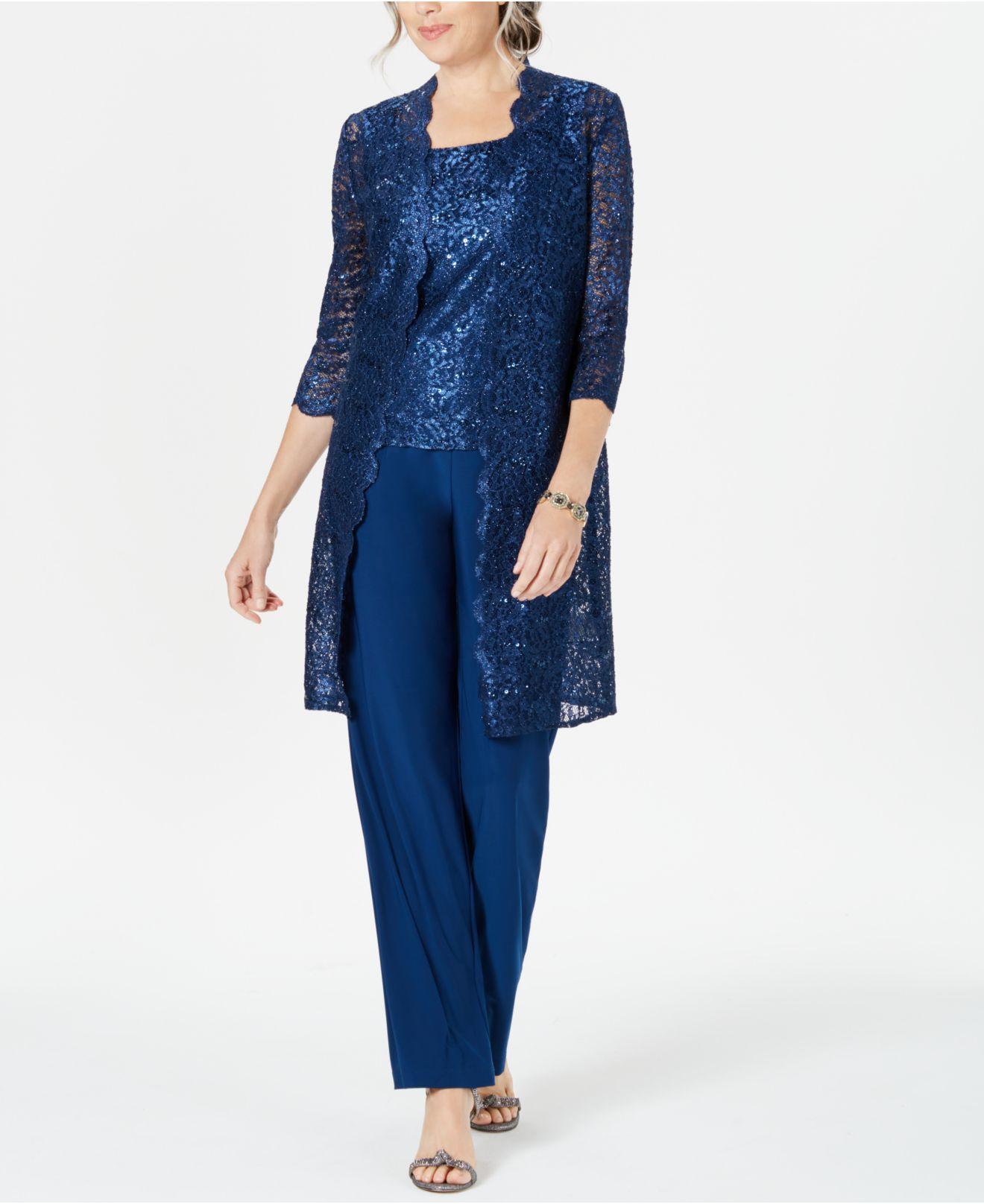 R & M Richards 3-pc. Sequined Lace Pantsuit & Jacket in Blue - Lyst