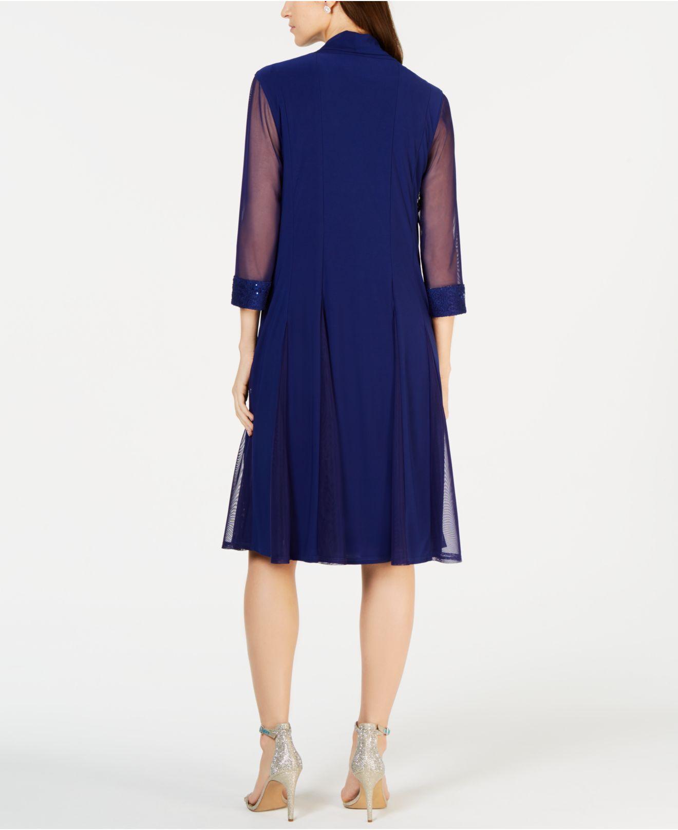 R & M Richards Lace Embellished Dress & Duster Jacket in Blue - Lyst