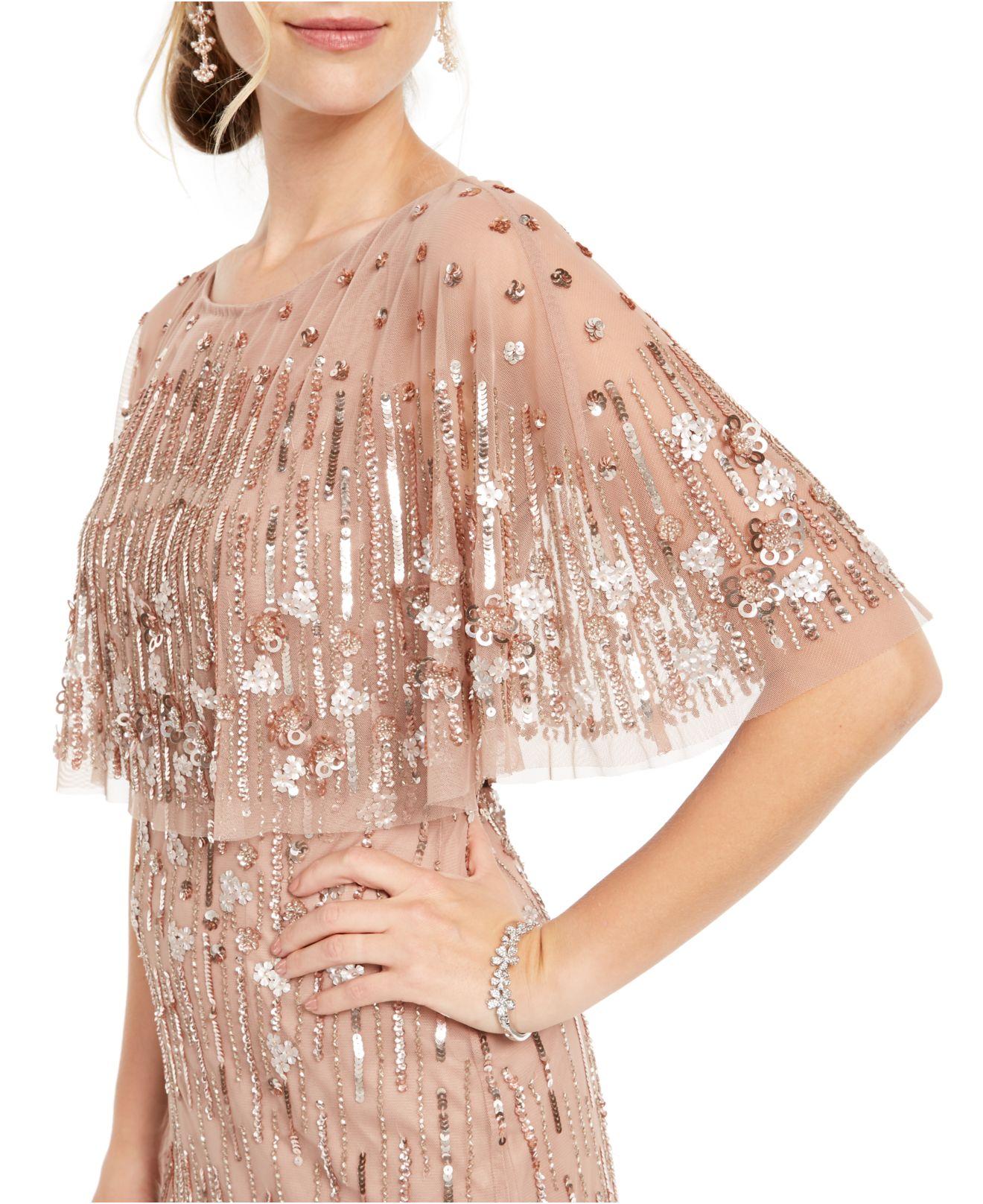 Adrianna Papell Synthetic Beaded Cape Dress in Rose Gold (Pink) | Lyst