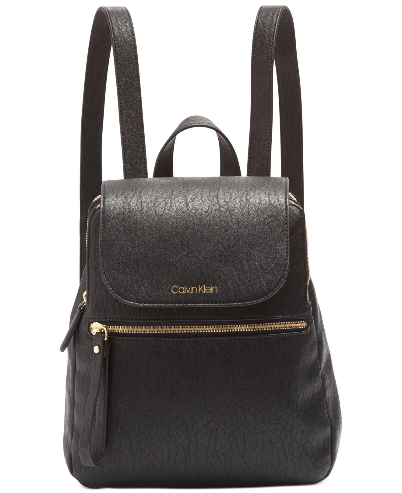 Calvin Klein Elaine Flap Backpack in Black/Gold (Black) - Lyst