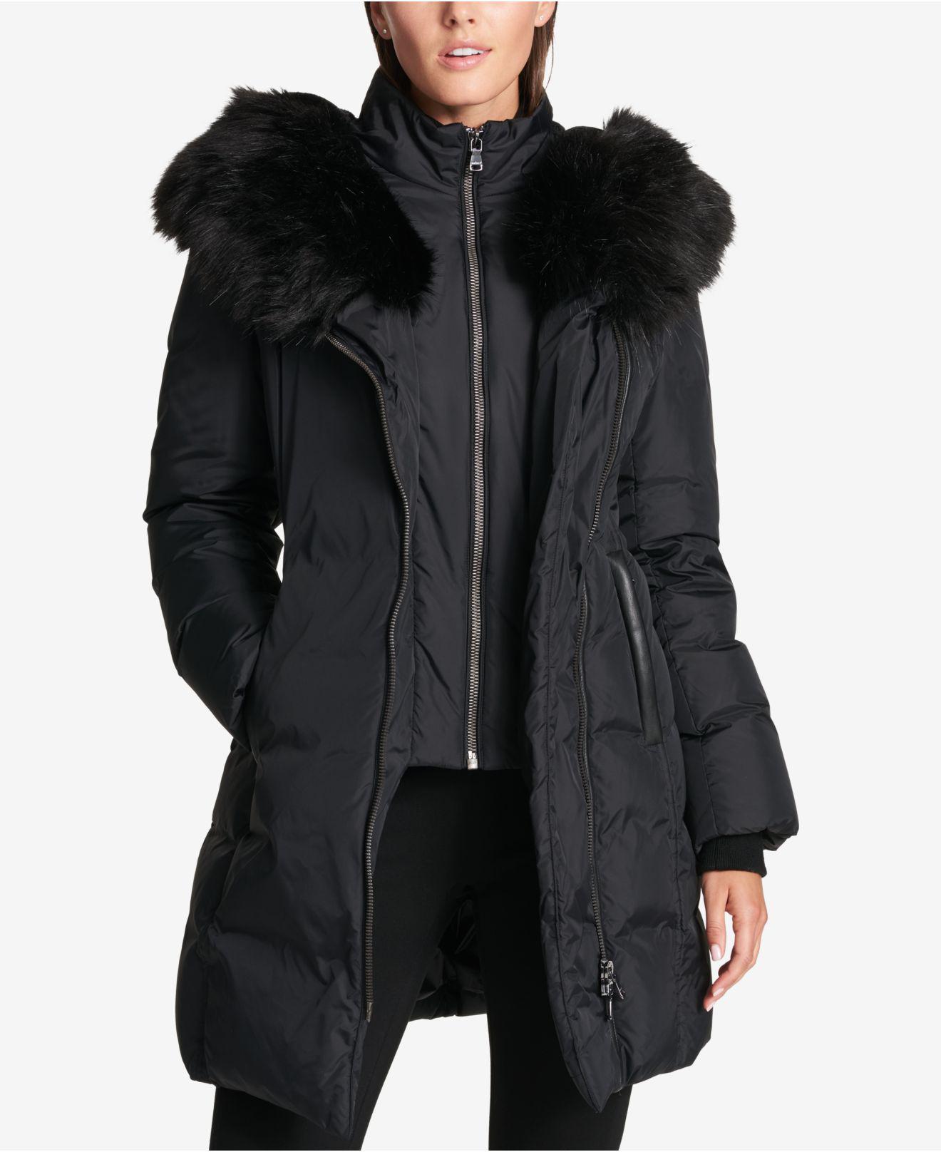 Buy Dkny Black Faux Fur Coat | UP TO 55% OFF