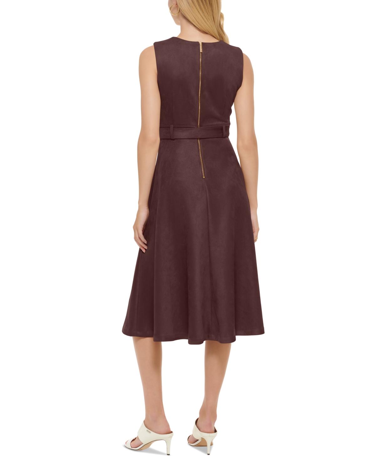 Calvin Klein Faux-suede Belted Midi Dress in Purple | Lyst
