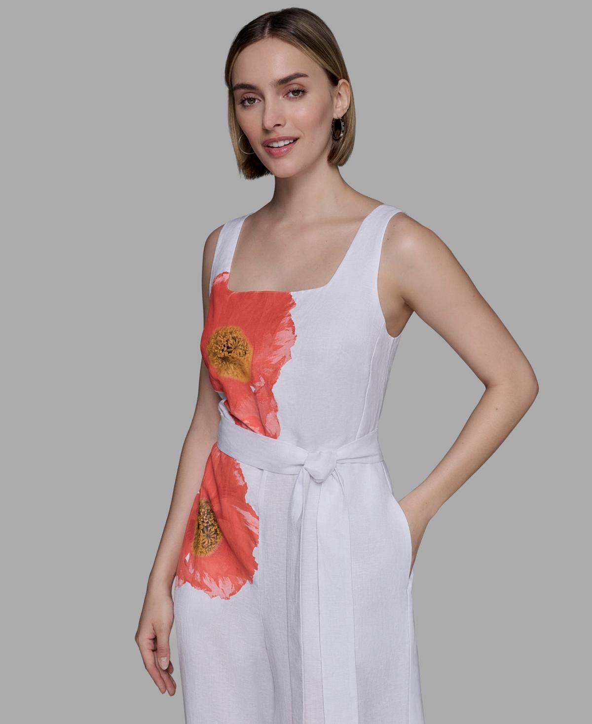 Karl Lagerfeld Linen-blend Floral-print Jumpsuit Lyst