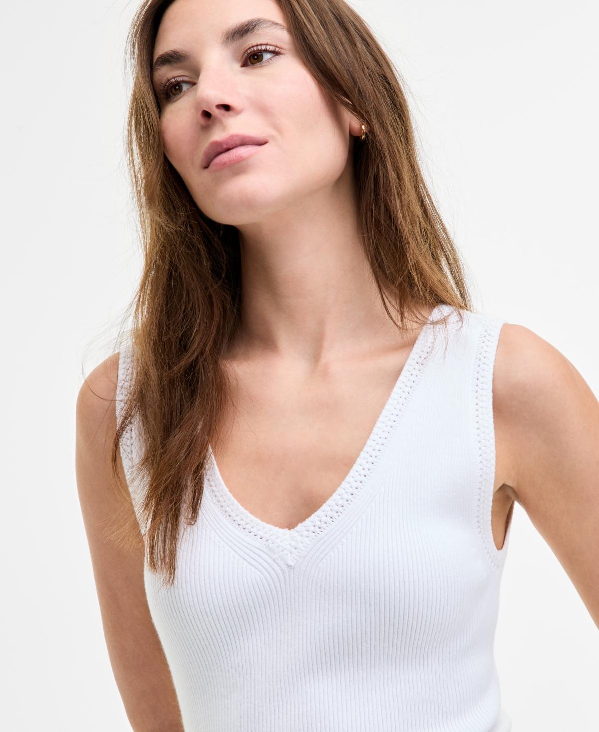 売れ筋商品|||トミー ヒルフィガー カットソー トップス レディース Women's Crochet-Trim Sweater Tank Top White Tommy Hilfiger Faux Crochet Trim Tank Bright White XS (US 0