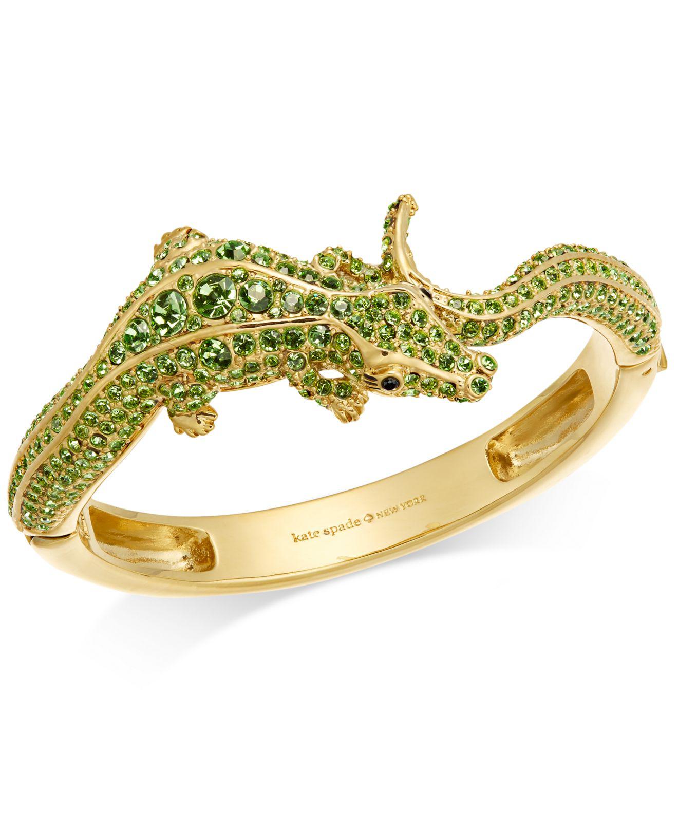 Kate Spade Gold-tone Green Pavé Alligator Hinged Bangle Bracelet in  Metallic | Lyst