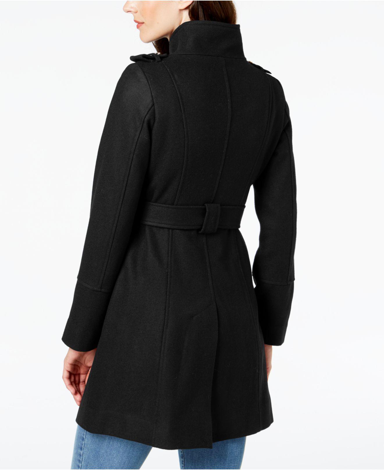 Guess Asymmetrical Belted Wool Wrap Coat in Black - Lyst