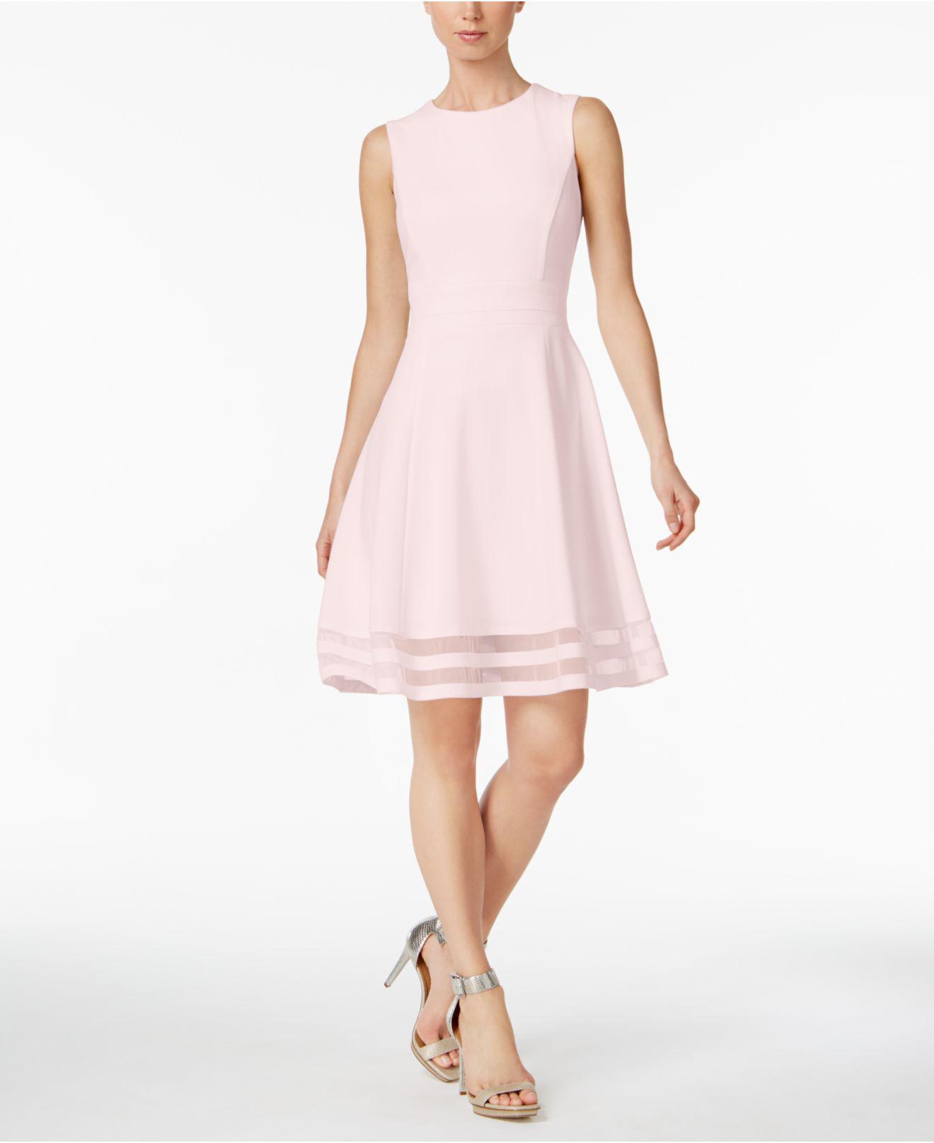 Calvin Klein Synthetic Illusion-trim Fit & Flare Dress in Blossom (Pink) -  Lyst