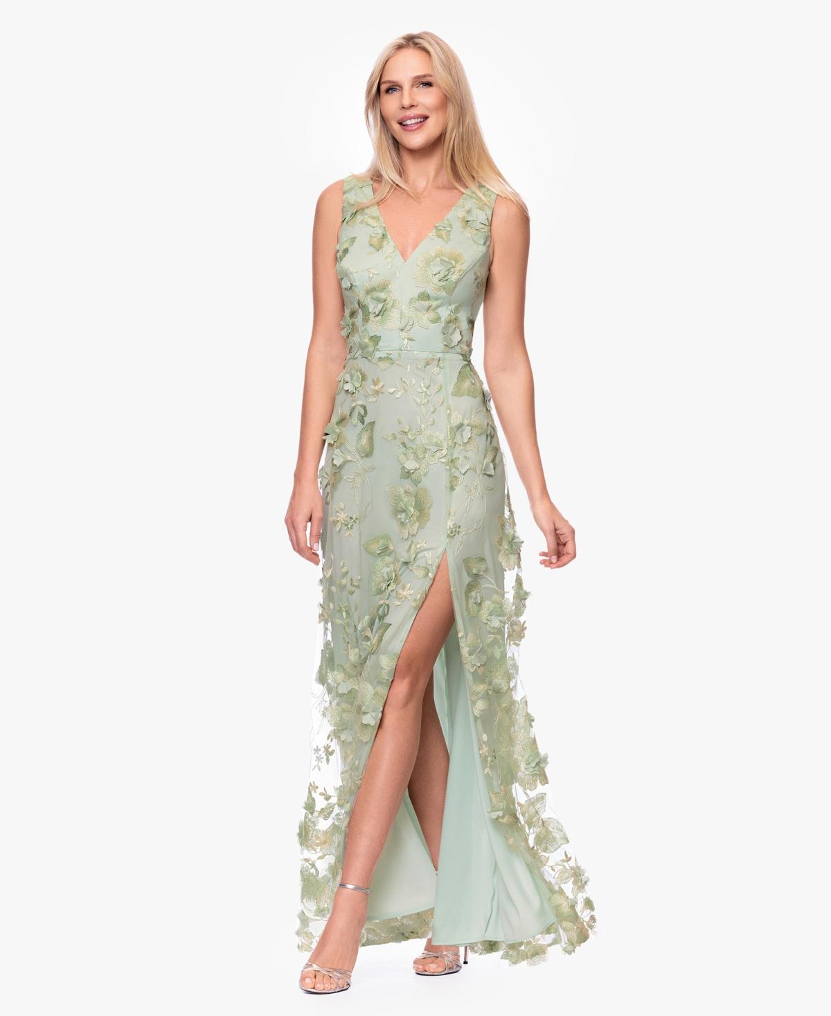 green emerald velvet dress Xscape Evenings Casey Floral Chiffon Halter Neck Dress 6913X main image 1
