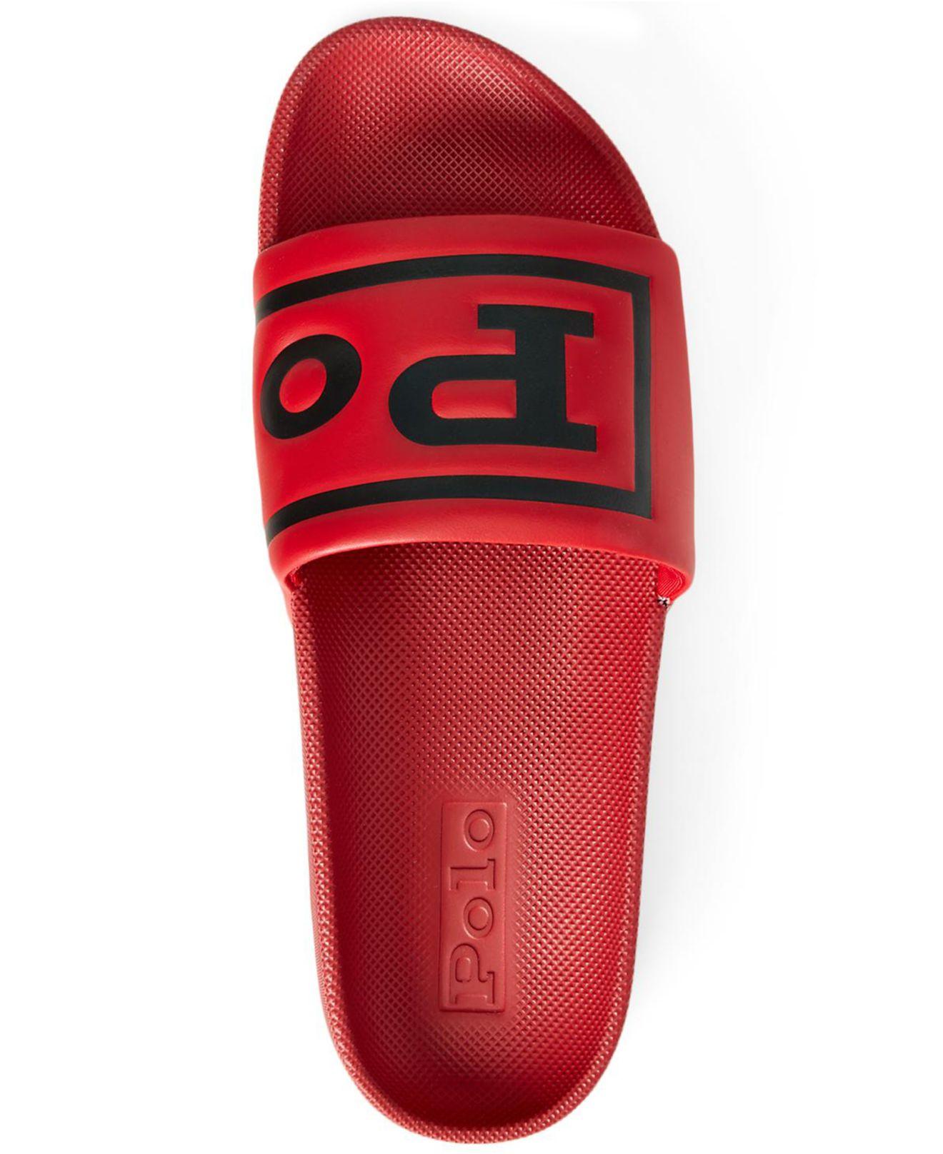 polo ralph lauren men's cayson slide sandals black red