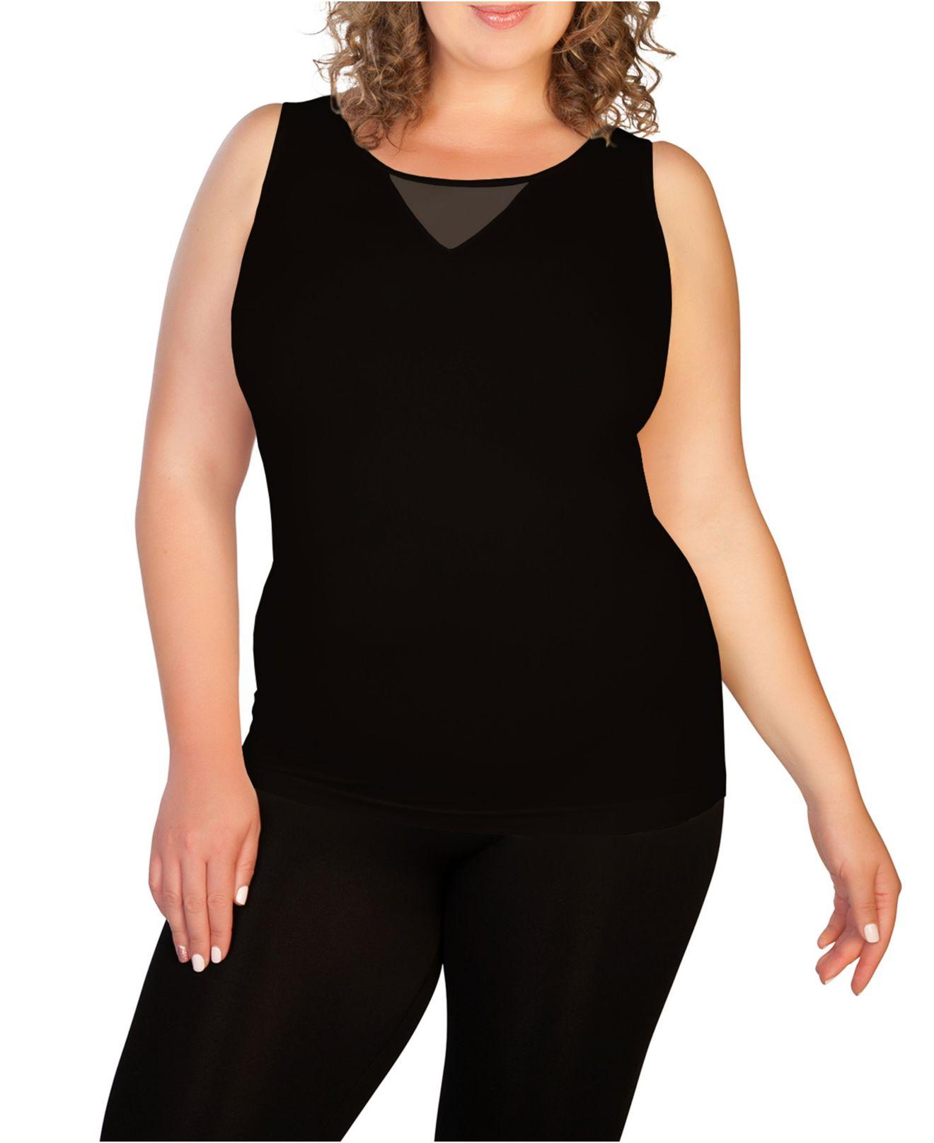 Skinnytees Synthetic Plus Mesh Vneck Tank in Black Lyst