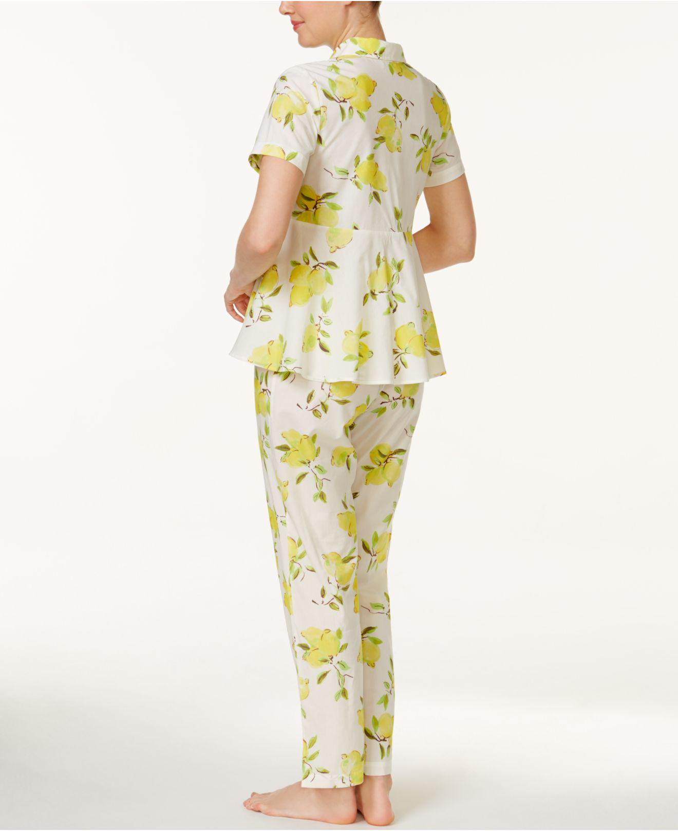 Kate Spade Cotton Peplum Top And Pants Printed Pajama Set in Lemon Floral  (Yellow) - Lyst