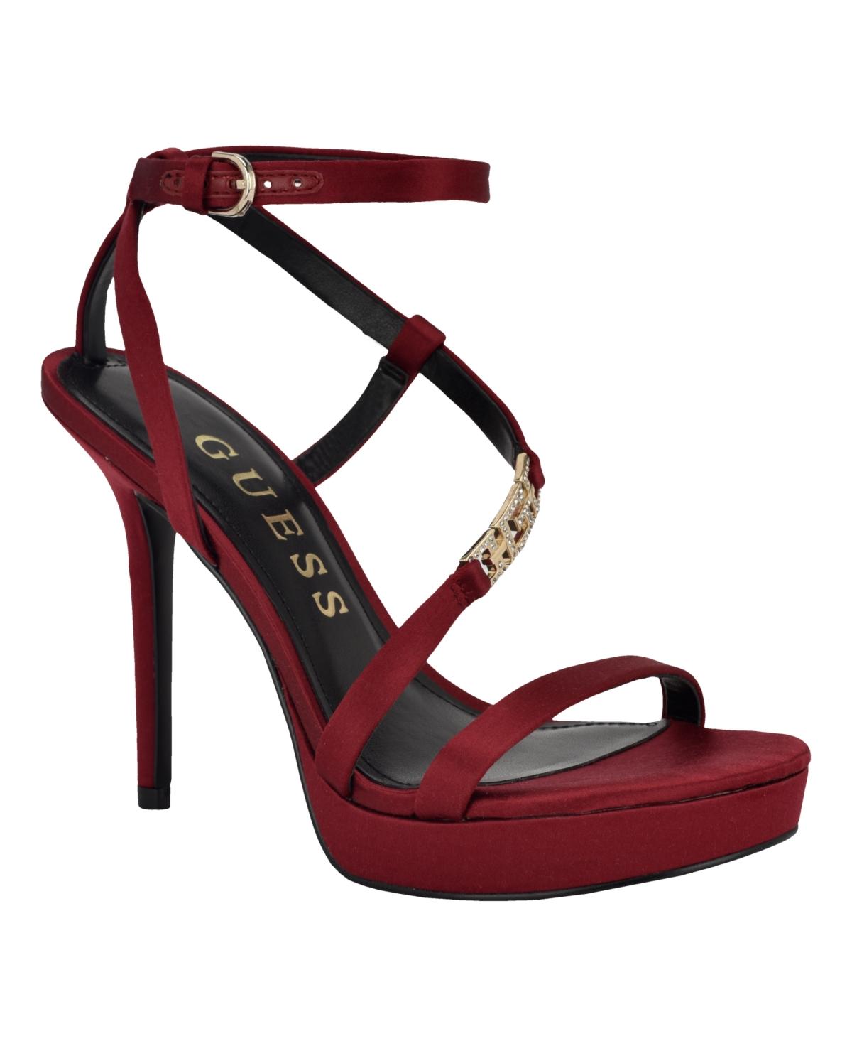 GUESS Women’s Dista Heeled Buckle Sandals - Faux Patent Leather, 2.72" Heel, Slip-On Style