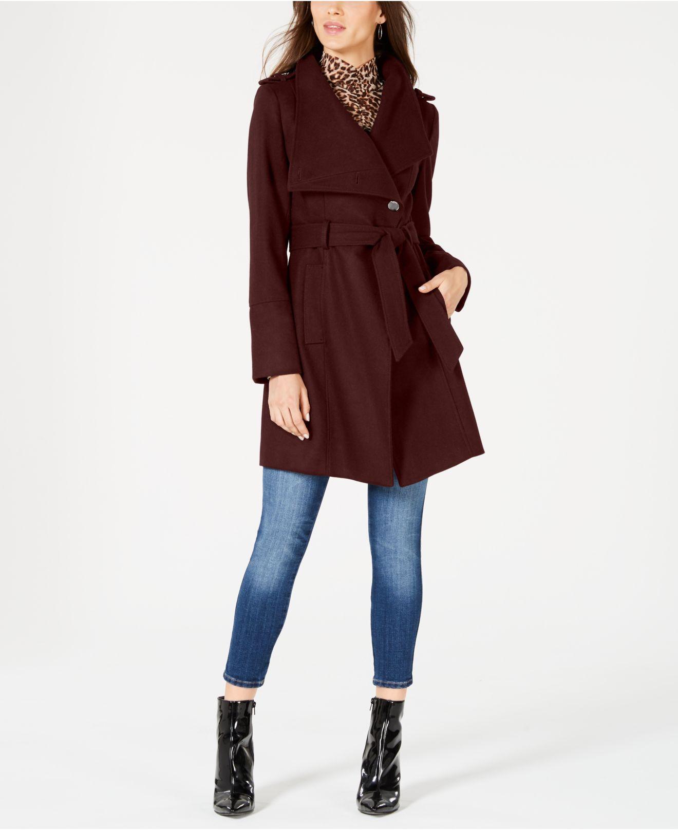 Guess Wool Asymmetrical Belted Wrap Coat, Created For Macy's Lyst