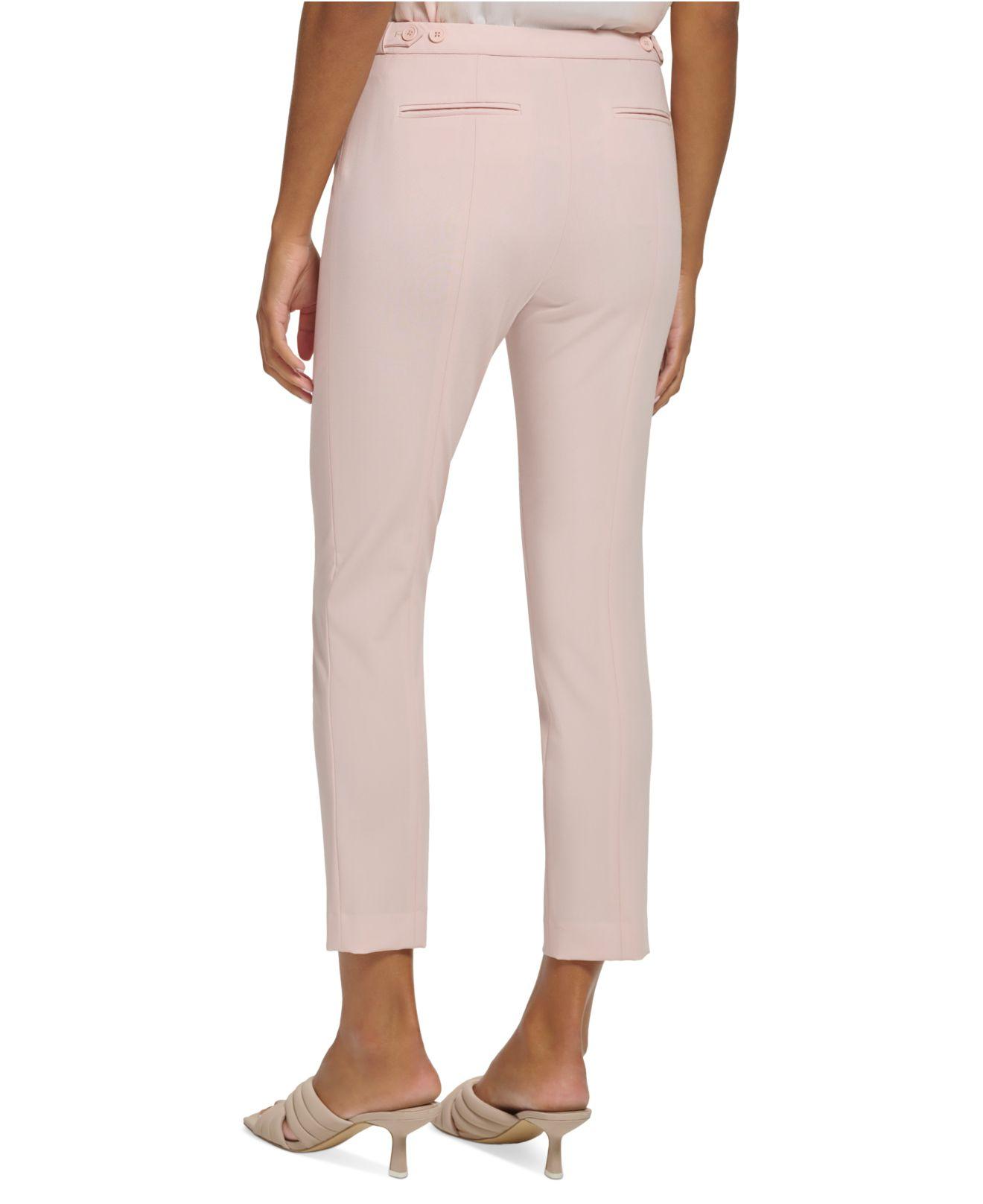 Calvin Klein Petite Flat Front Button-tab Mid Rise Highline Ankle Pants in  Pink | Lyst