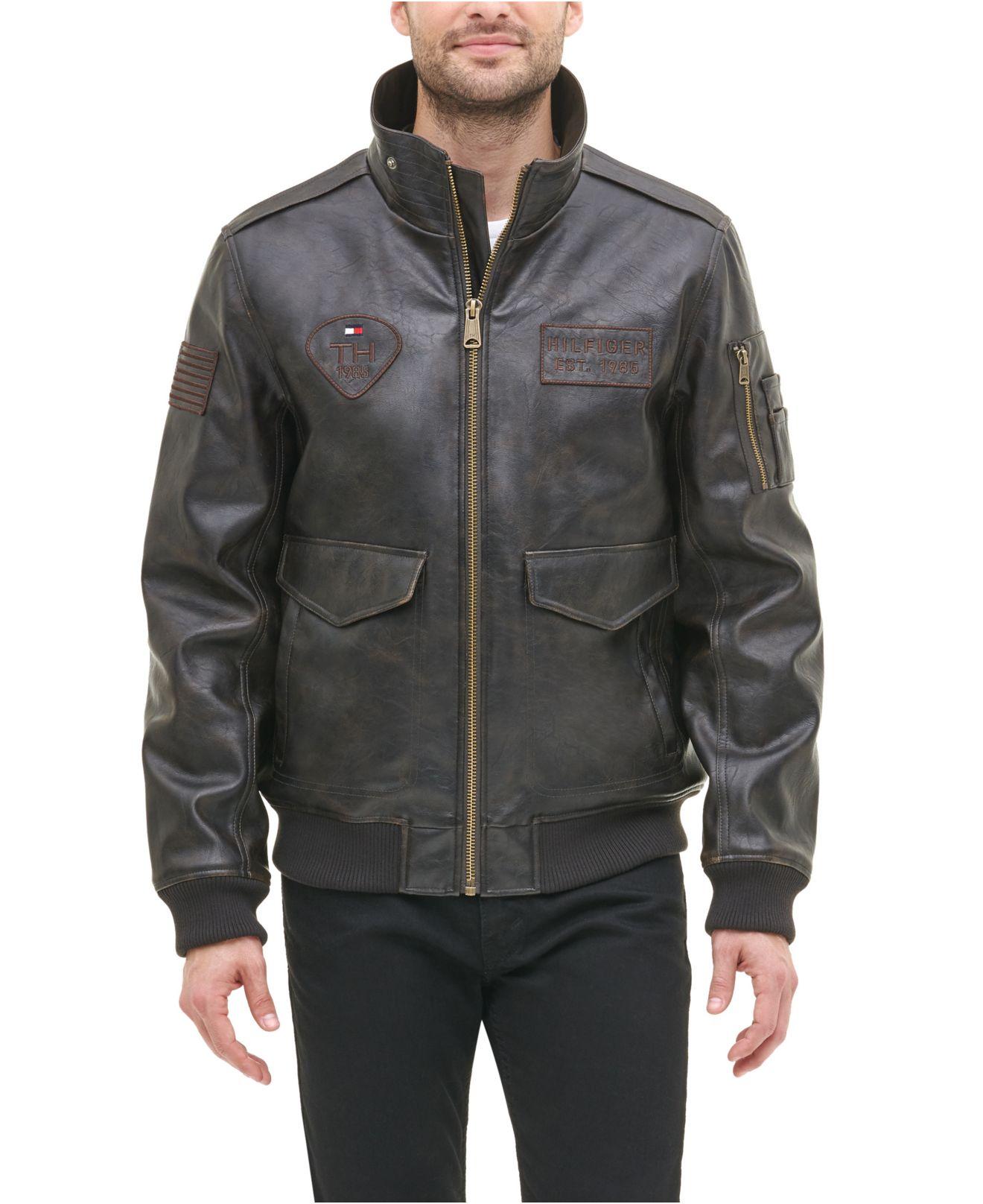 tommy hilfiger brown leather jacket