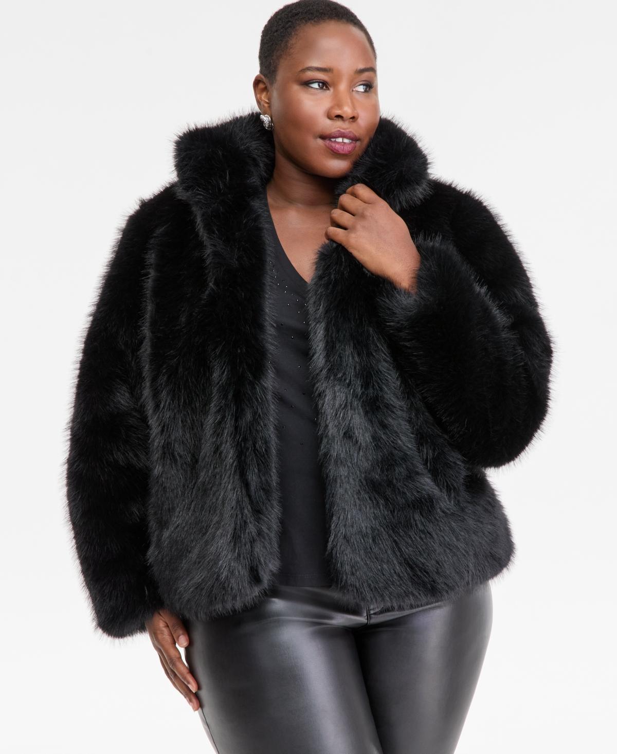 International Concepts Macy's Black Faux Fur Coat INC