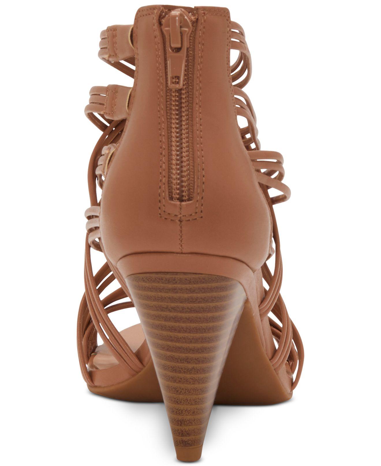 INC International Concepts Gustava Strappy Cone-heel Sandals, Created For Macy's in Honey (Brown 