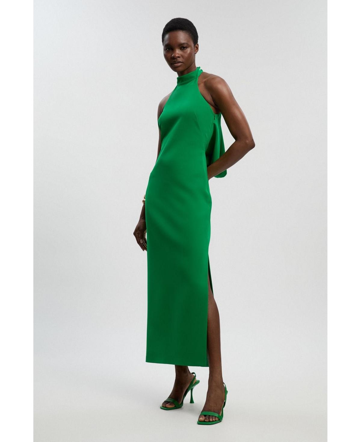 Karen Millen Soft Tailored Halter Maxi Dress in Green | Lyst