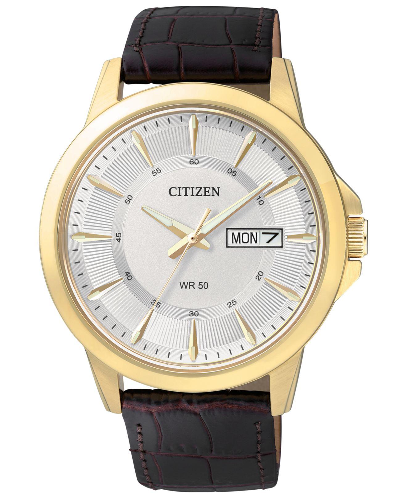 Citizen Men's Brown Leather Strap Watch 41mm Bf201801a in Metallic for