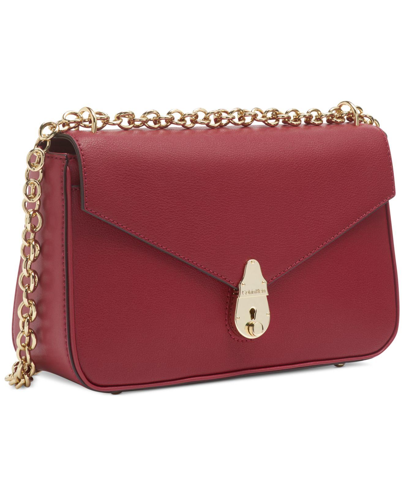 Calvin Klein Lock Leather Shoulder Bag in Red - Lyst