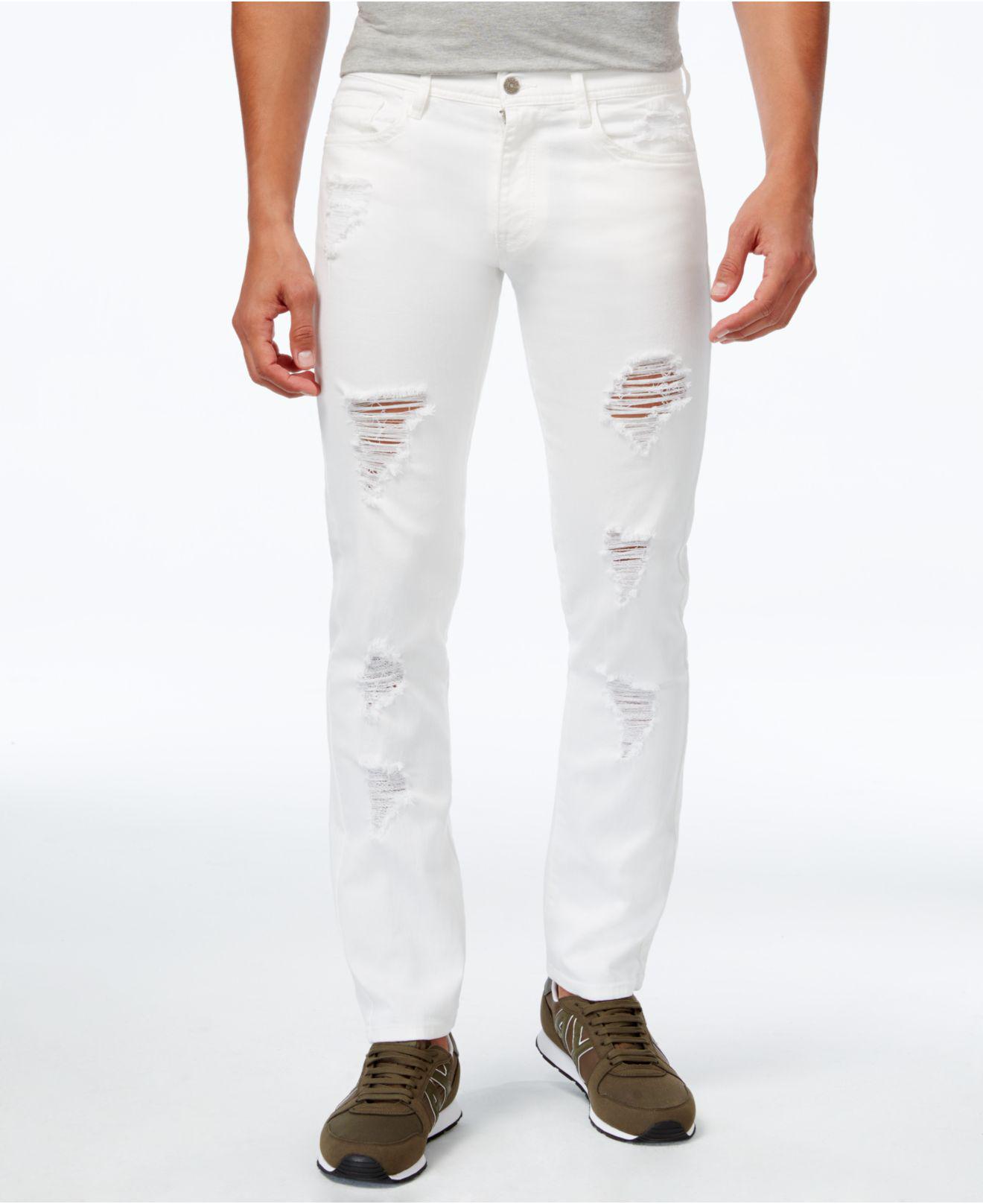 Armani Exchange Denim Men's Straight-fit Ripped White Jeans for Men - Lyst