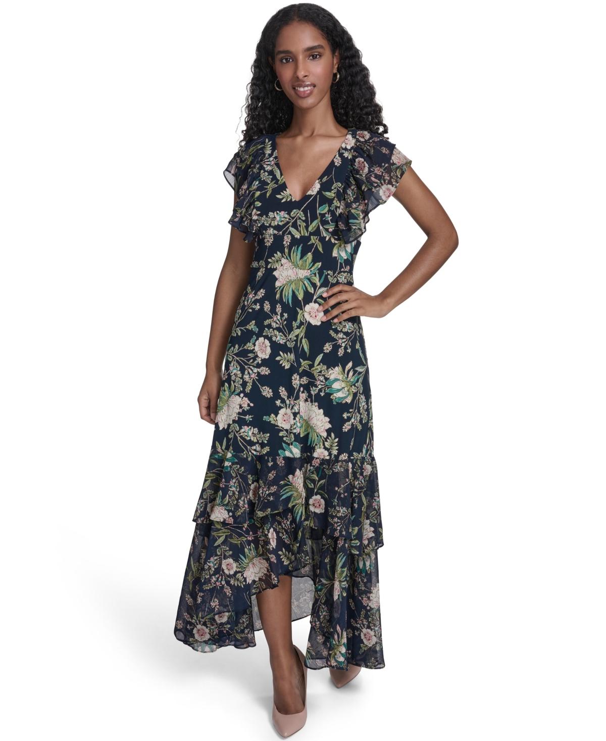 tommy hilfiger floral midi dress Tommy Hilfiger Women's Corsage Print Chiffon Midi Dress Size: 8 Floral Green