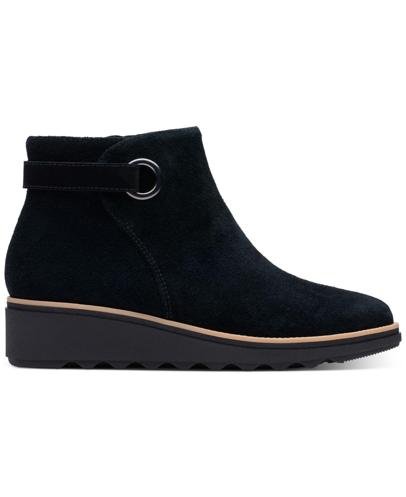 clarks black suede wedge boots