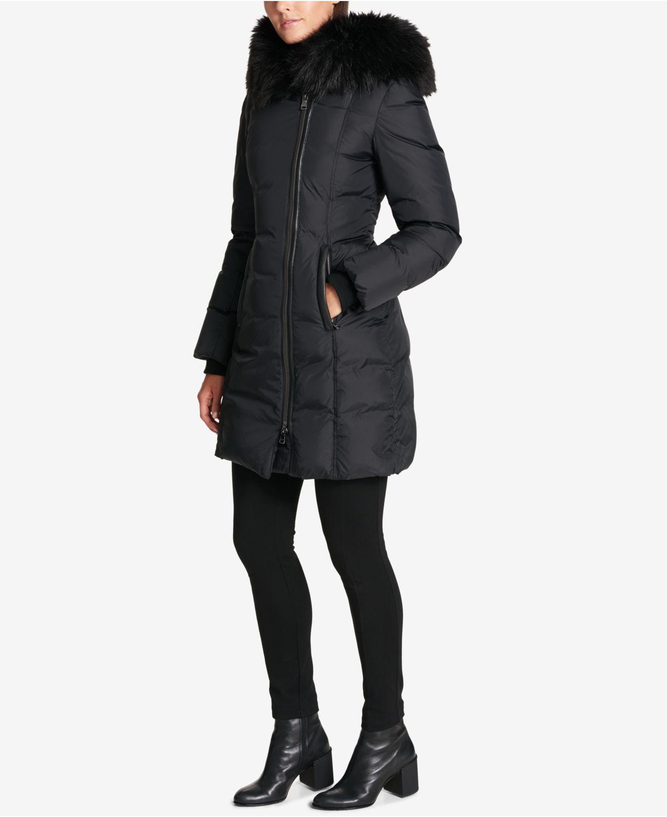 dkny asymmetrical puffer coat