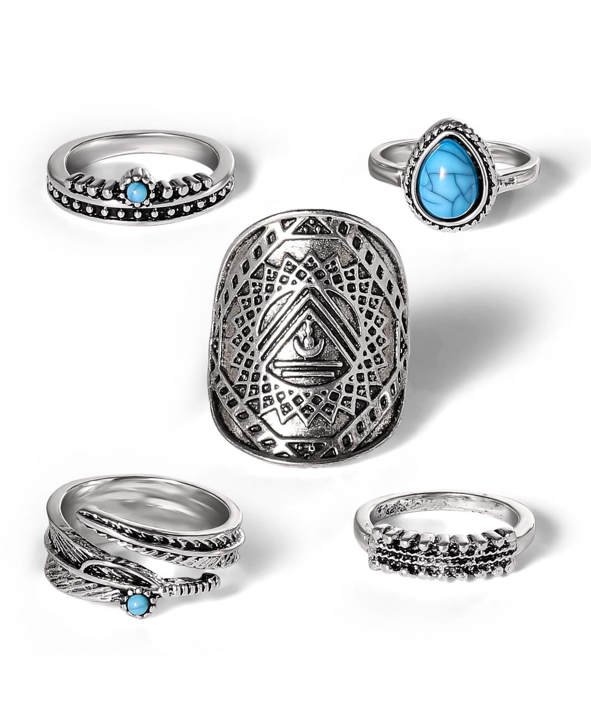 Jessica Simpson Gia Silver Stretch Ring With Faux Pearl & Blue Stone Accents - View #12