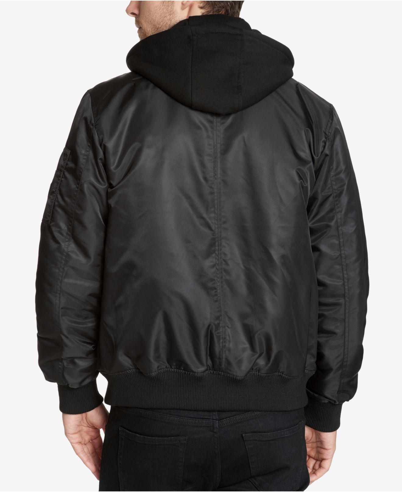 guess men's bomber jacket with removable hooded inset
