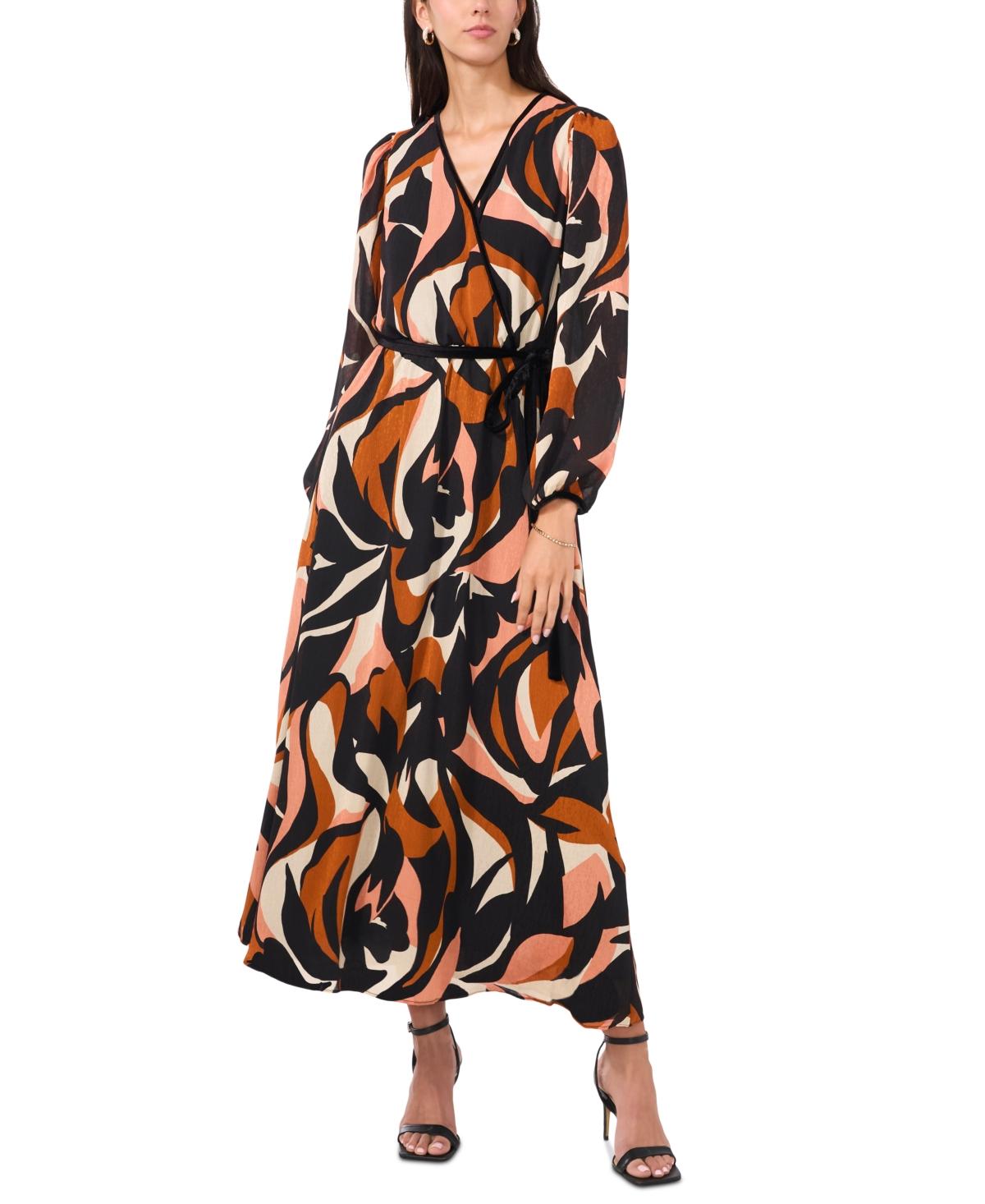 Msk Petite Printed Faux wrap Long sleeve Maxi Dress in White Lyst