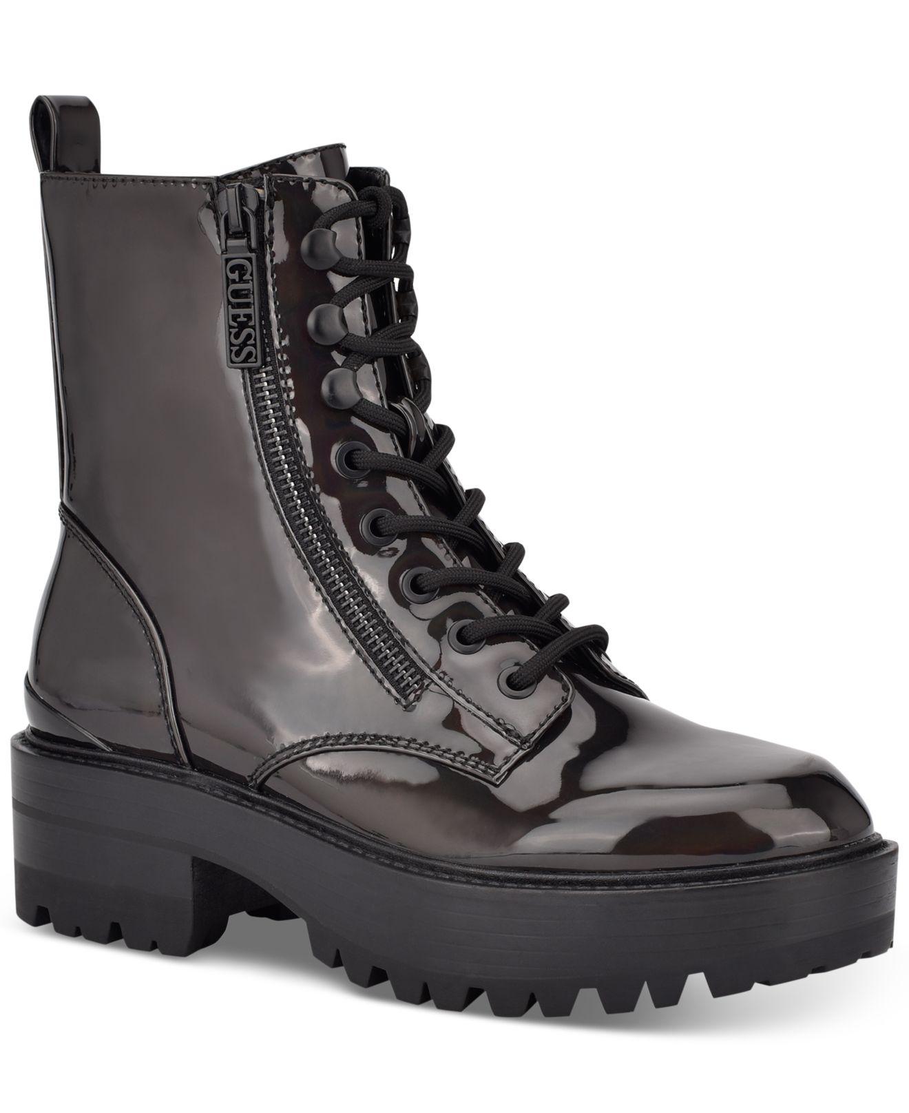 Guess Fearne Lug Sole Laceup Booties in Black Patent (Black) Lyst