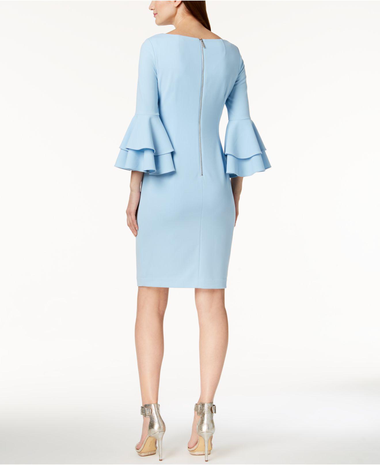 Calvin Klein Tiered-bell-sleeve Sheath Dress in Blue | Lyst