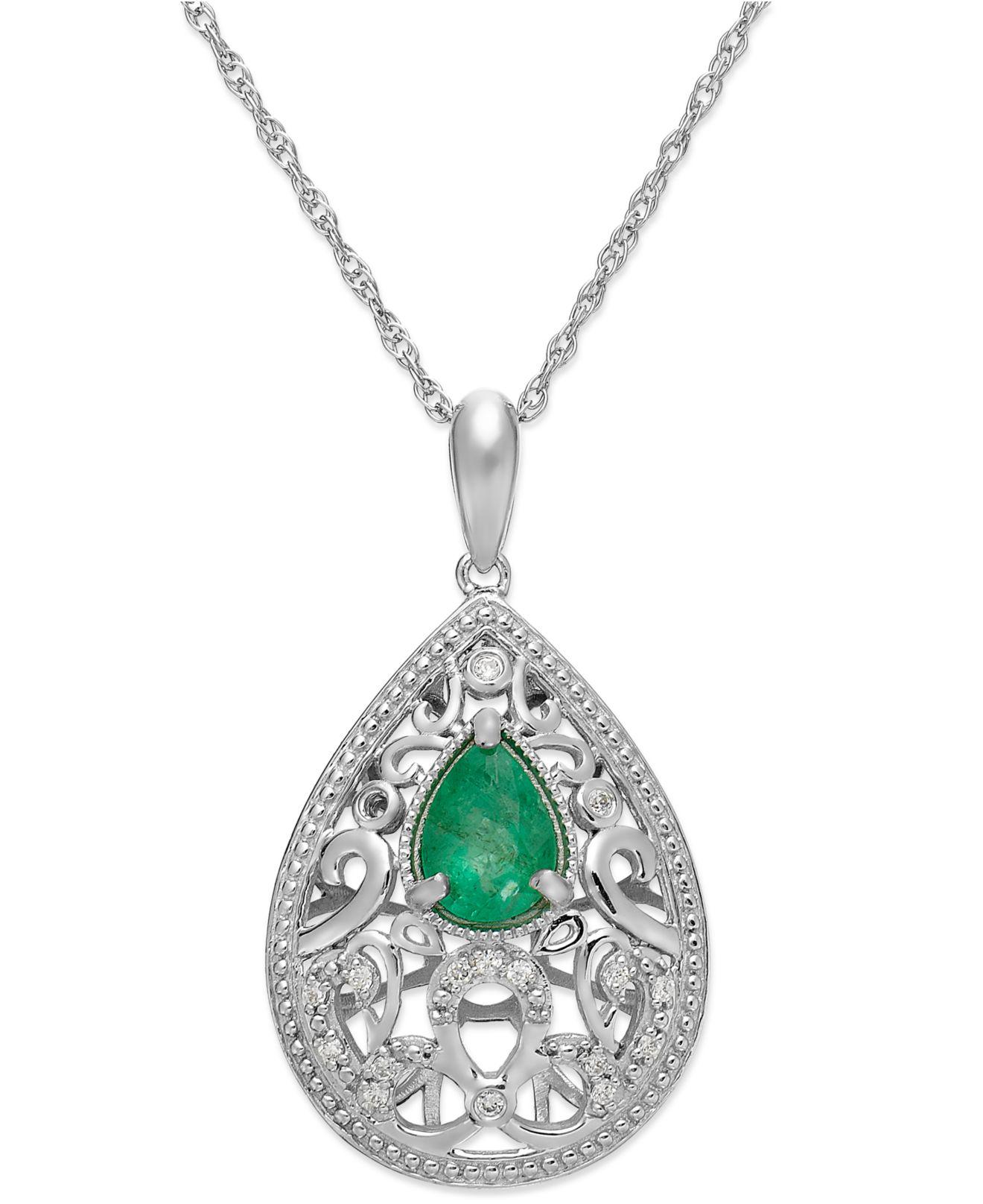Macy's Emerald (11/4 Ct. T.w.) And Diamond Accent Pendant Necklace In