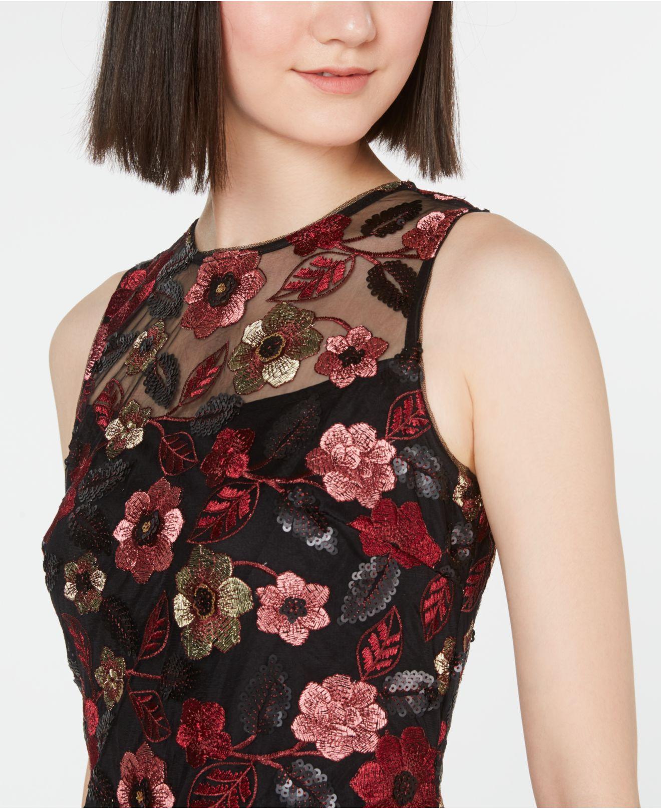 Descubrir 74+ imagen calvin klein black dress with embroidered flowers