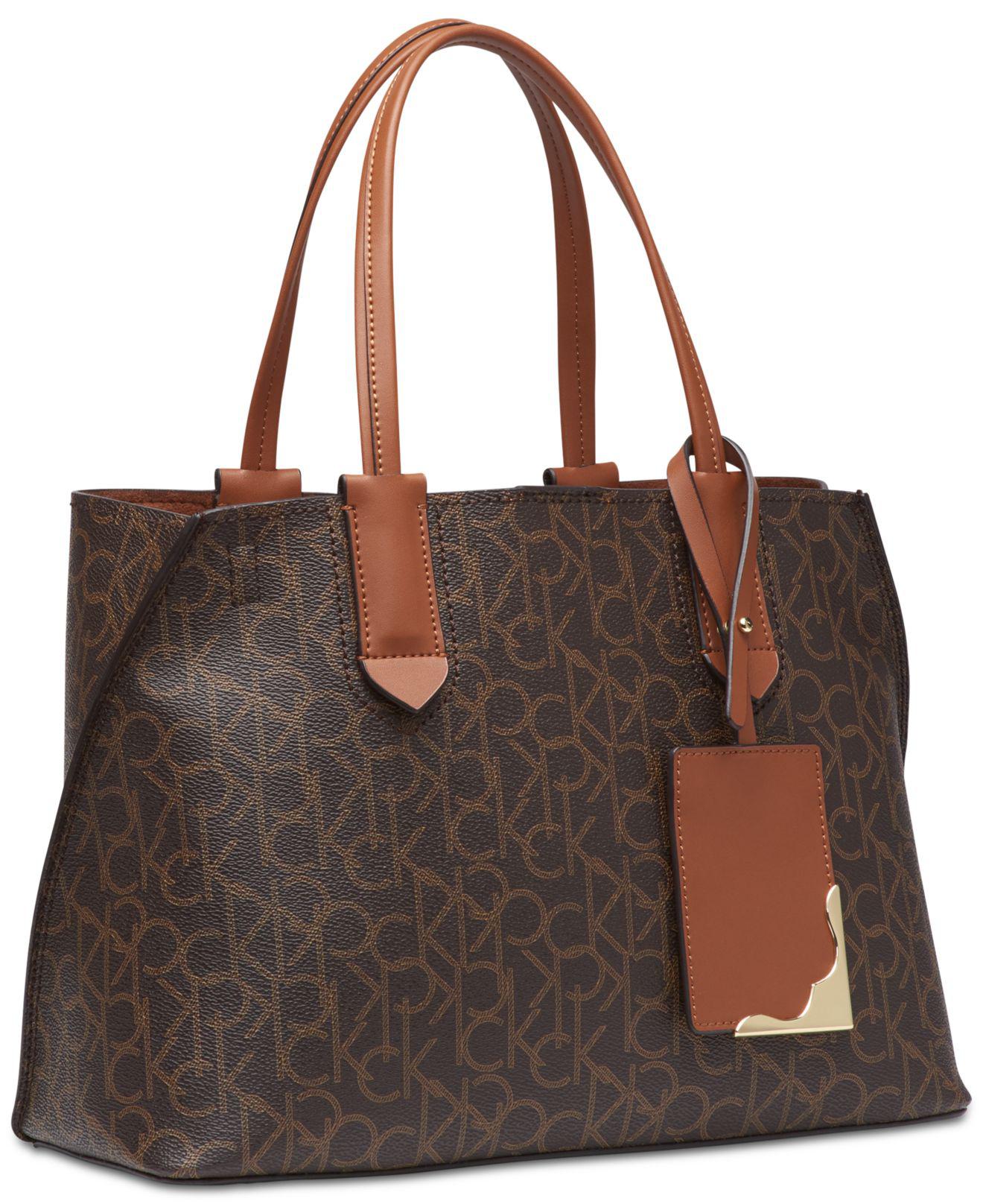 Calvin Klein Jacky Monogram Tote (Brown/Khaki/Luggage Saffiano) Tote Handbags - Lyst