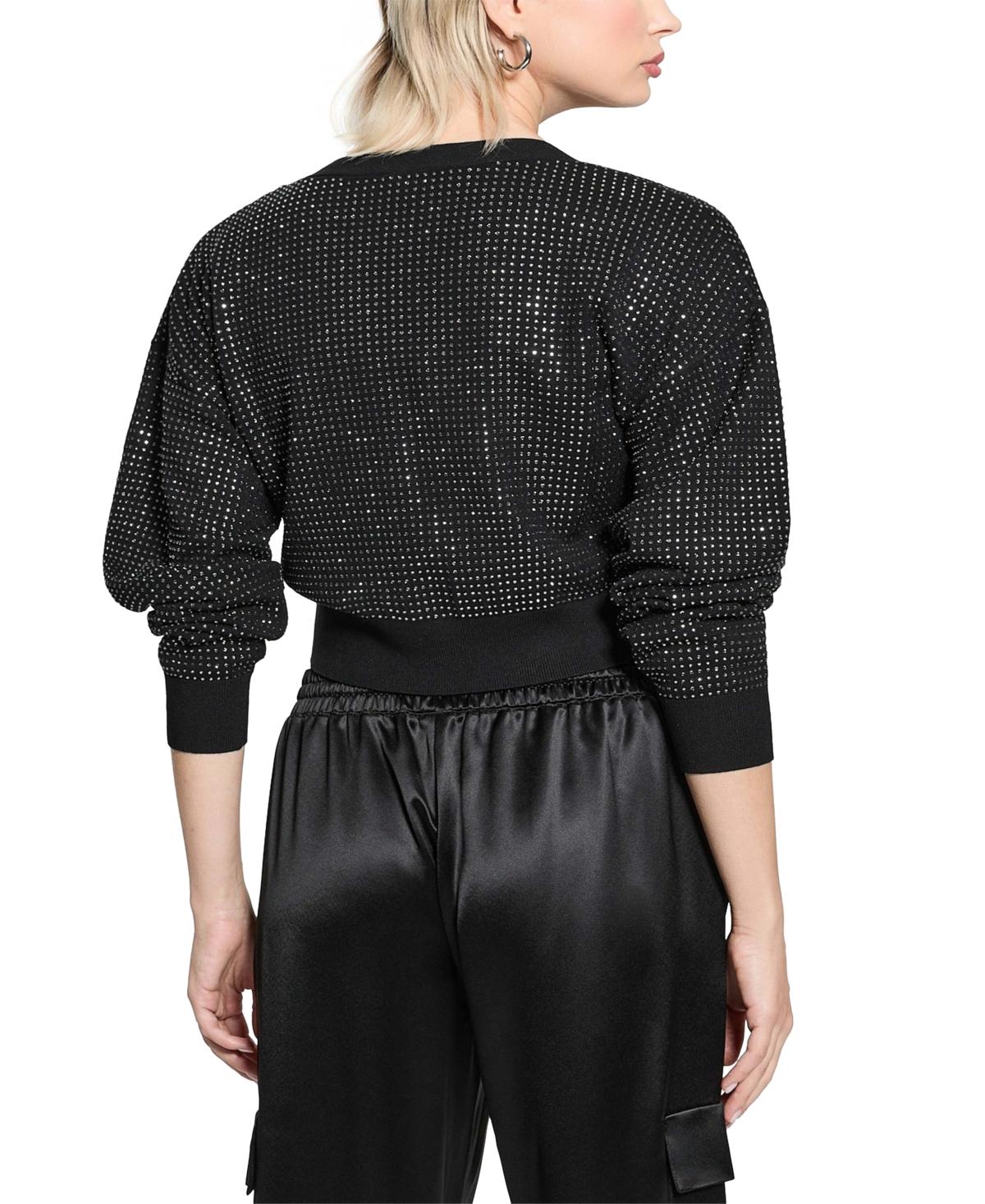 売れ筋商品|||ゲス ニット&セーター アウター レディース Women's Khloe Rhinestone V-Neck Cardigan Sweater Jet Black A996 Khloe Rhinestone Cardigan | GUESS