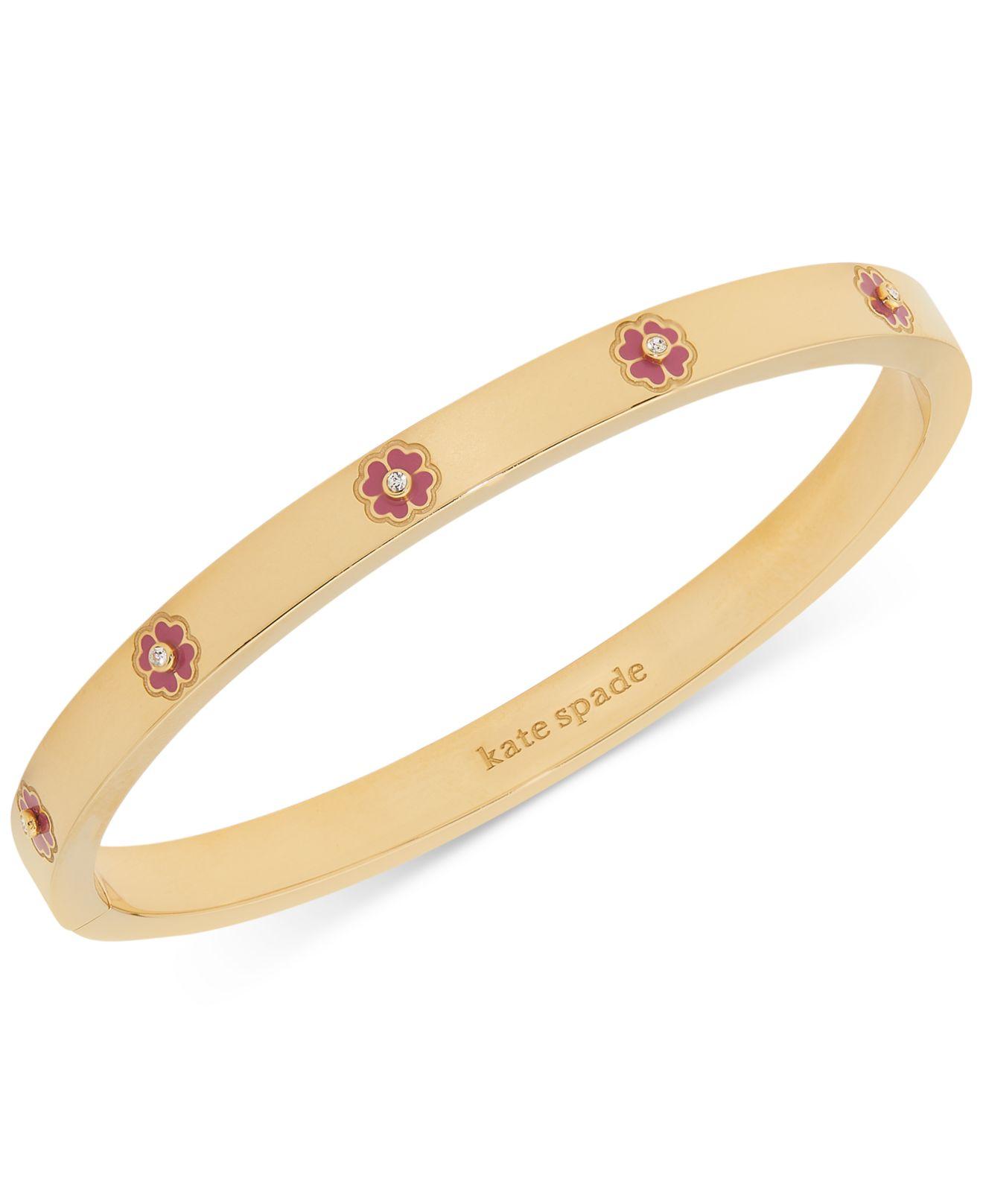 Kate Spade Gold-tone Cubic Zirconia & Pink Enamel Flower Bangle Bracelet in  Metallic | Lyst