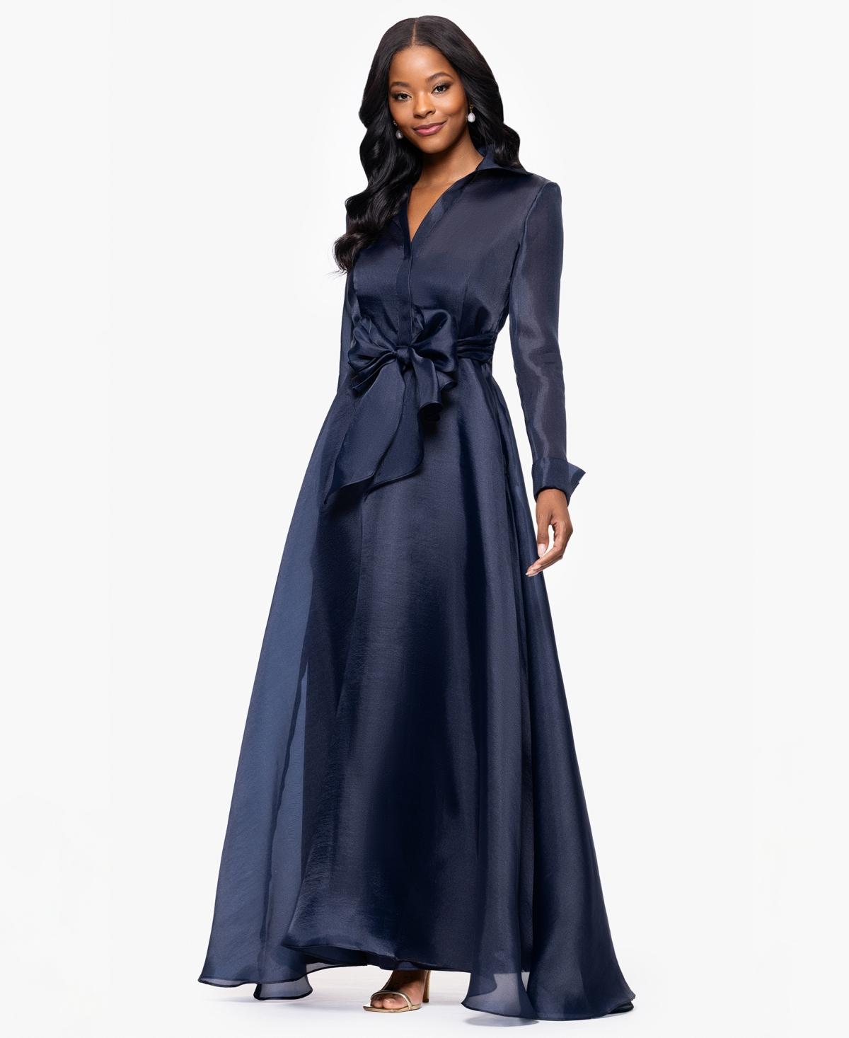 Betsy & Adam Petite Long-sleeve Collared Organza Dress in Blue | Lyst Betsy & Adam Petite Long-sleeve Collared Organza Dress in Blue | Lyst