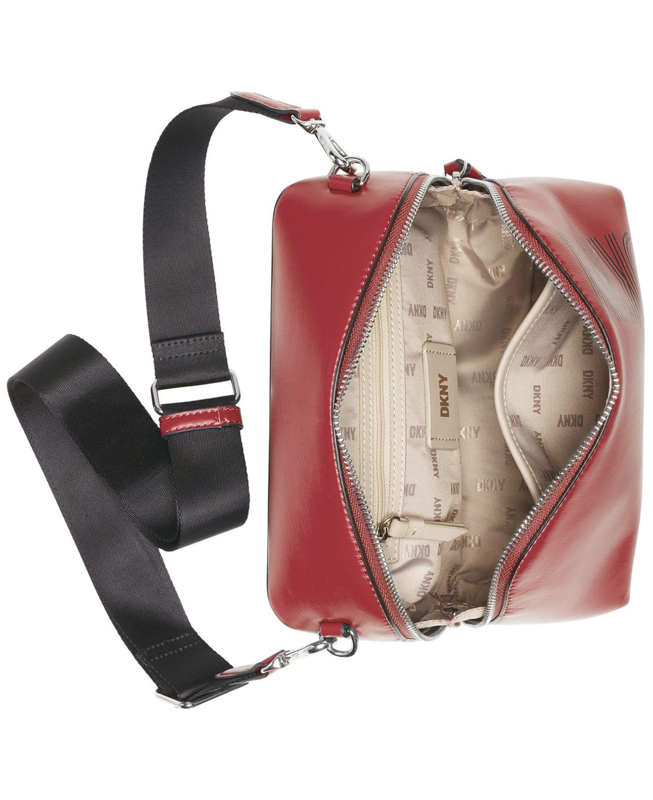 DKNY Top Zip Crossbody Bag Red Leather Handbag Strap Small Purse