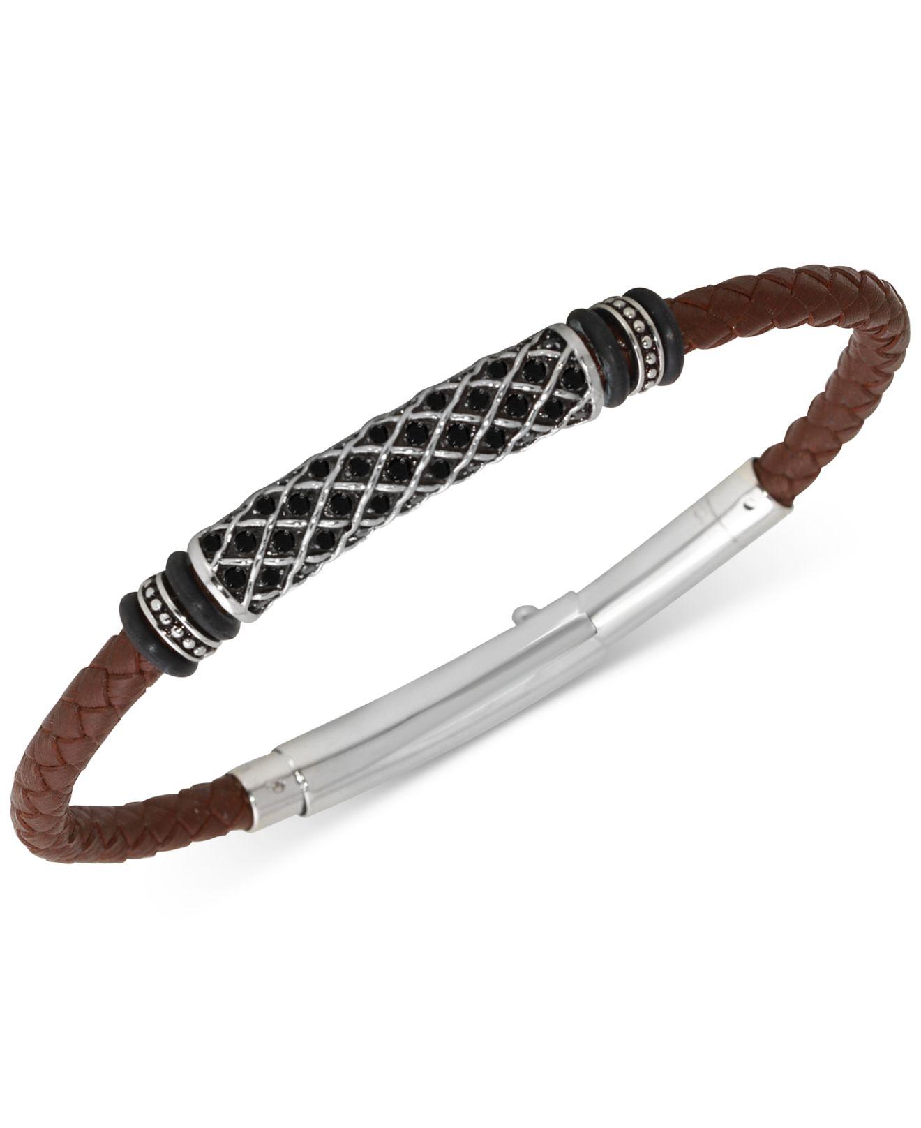 Macy's Black Diamond Braided Leather Bracelet (1/4 Ct. T.w.) In