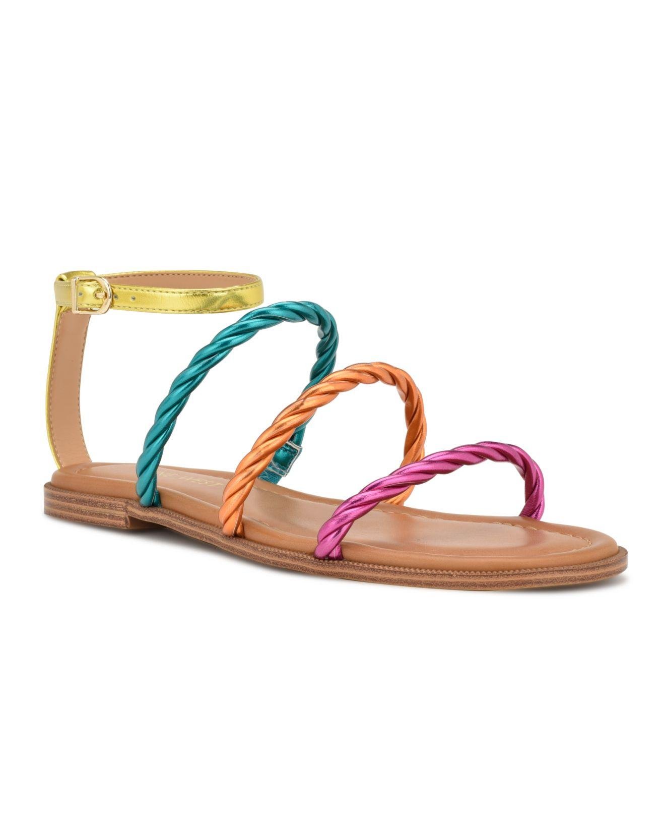 Nine West Ipster Round Toe Strappy Flat Sandals | Lyst