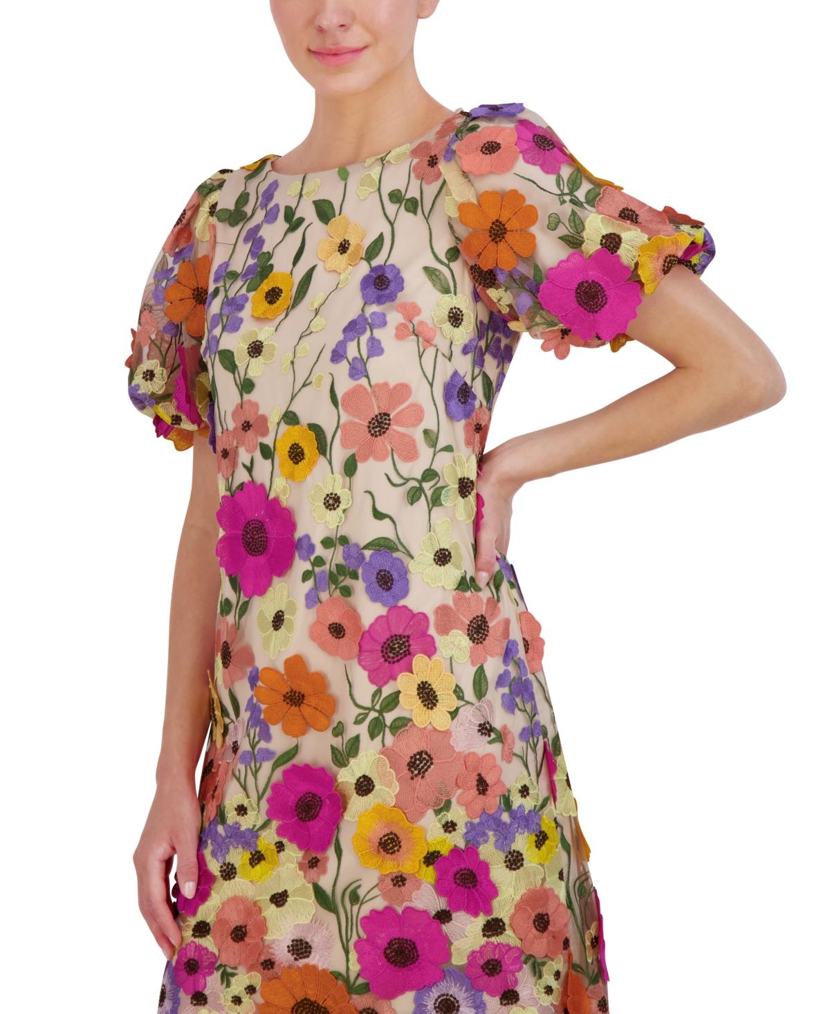 Eliza J Petite 3d-floral Puff-sleeve Mini Dress in Red | Lyst