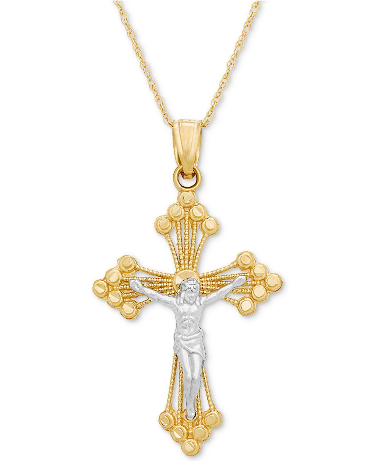 Macy's Twotone Crucifix Pendant Necklace In 14k Gold & White Gold in
