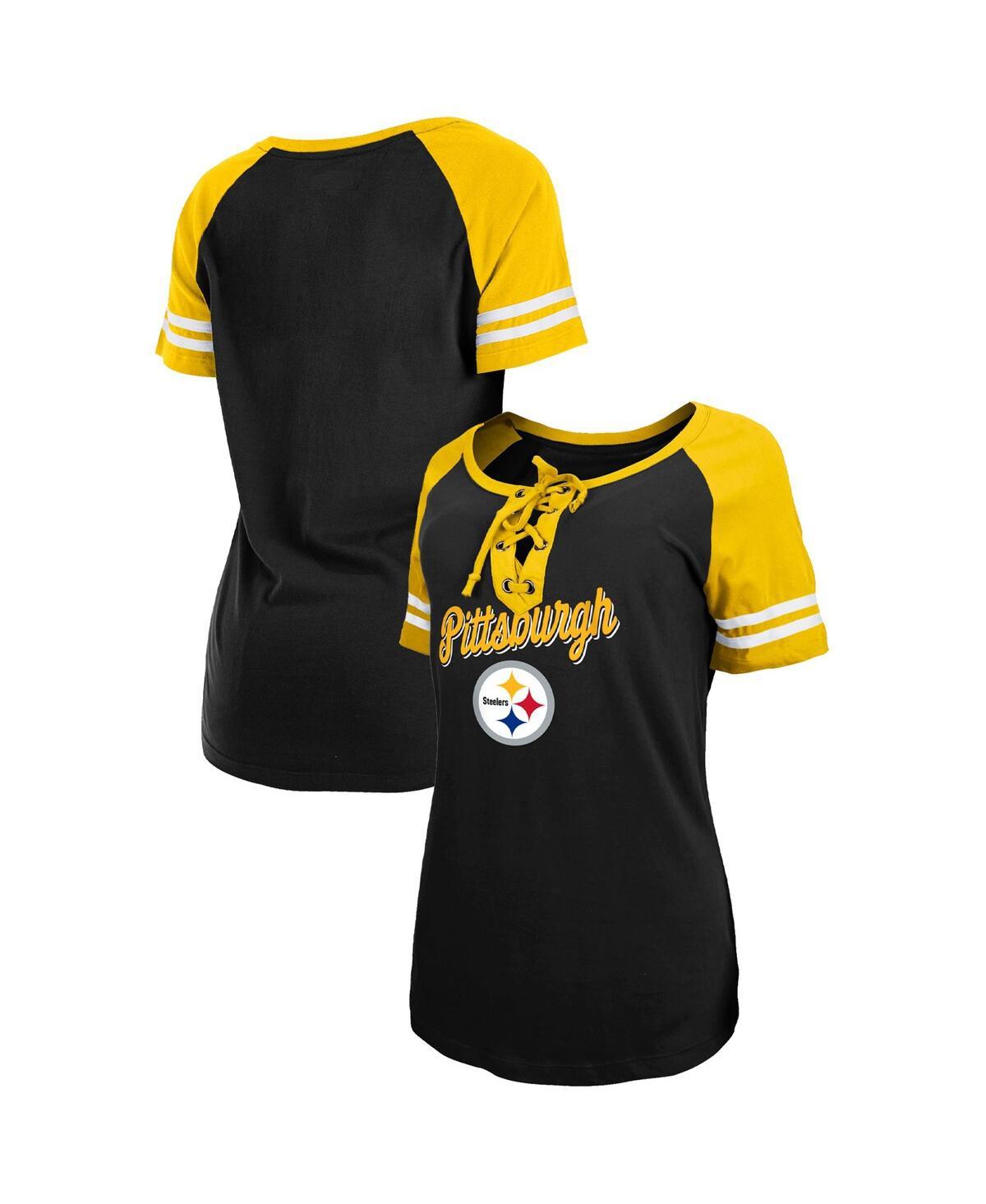 New Era Pittsburgh Steelers Women's Black Tie Short Sleeve T-Shirt, Black, 100% Cotton, Size XS, Rally House