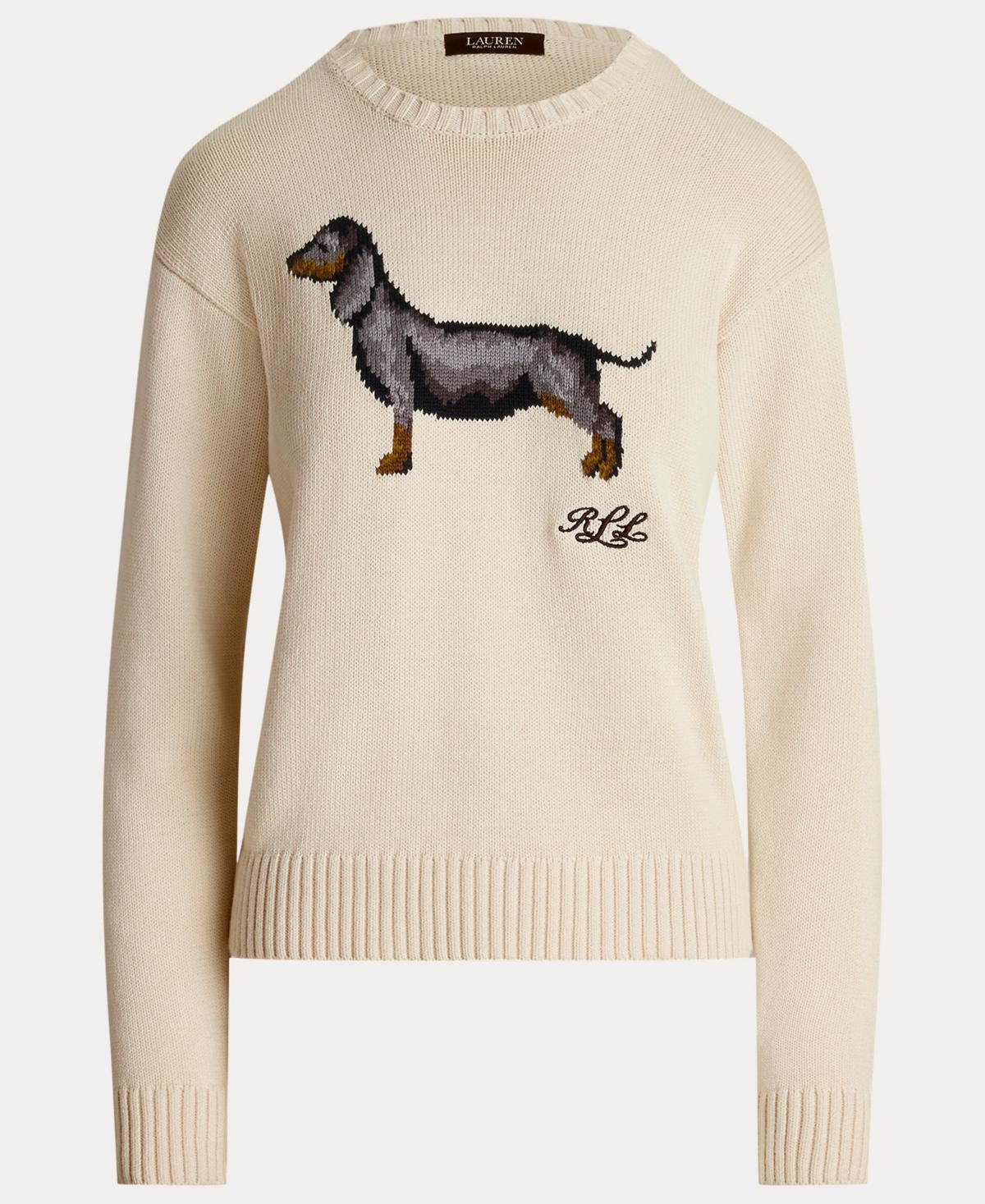 Ralph Lauren Cotton Dog Sweater in Natural | Lyst