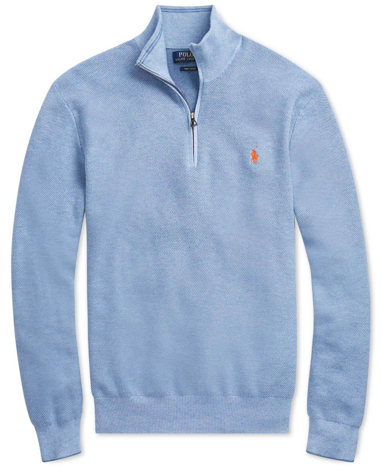 Polo Ralph Lauren Cotton Mesh Half-zip Sweater in Blue for Men - Lyst