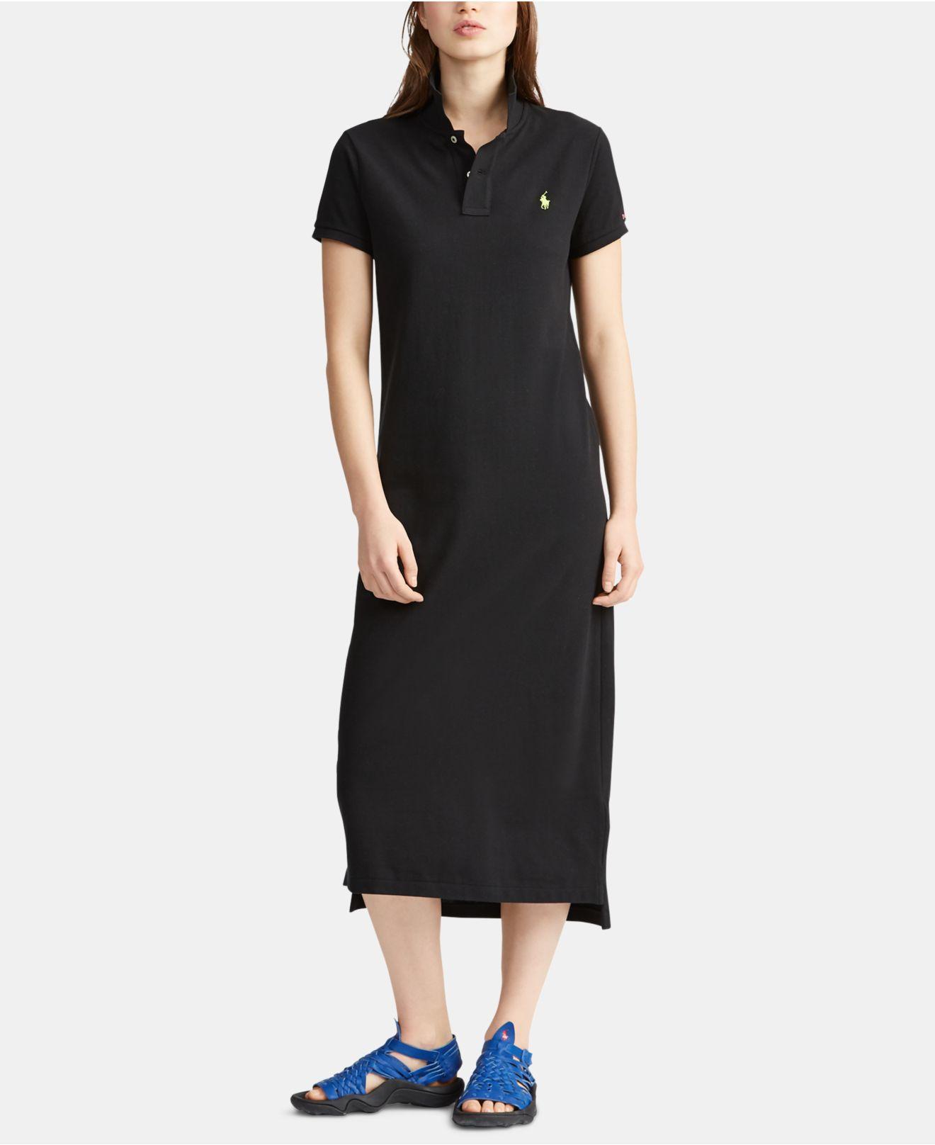 Polo Ralph Lauren Cotton Mesh Polo Dress in Black | Lyst